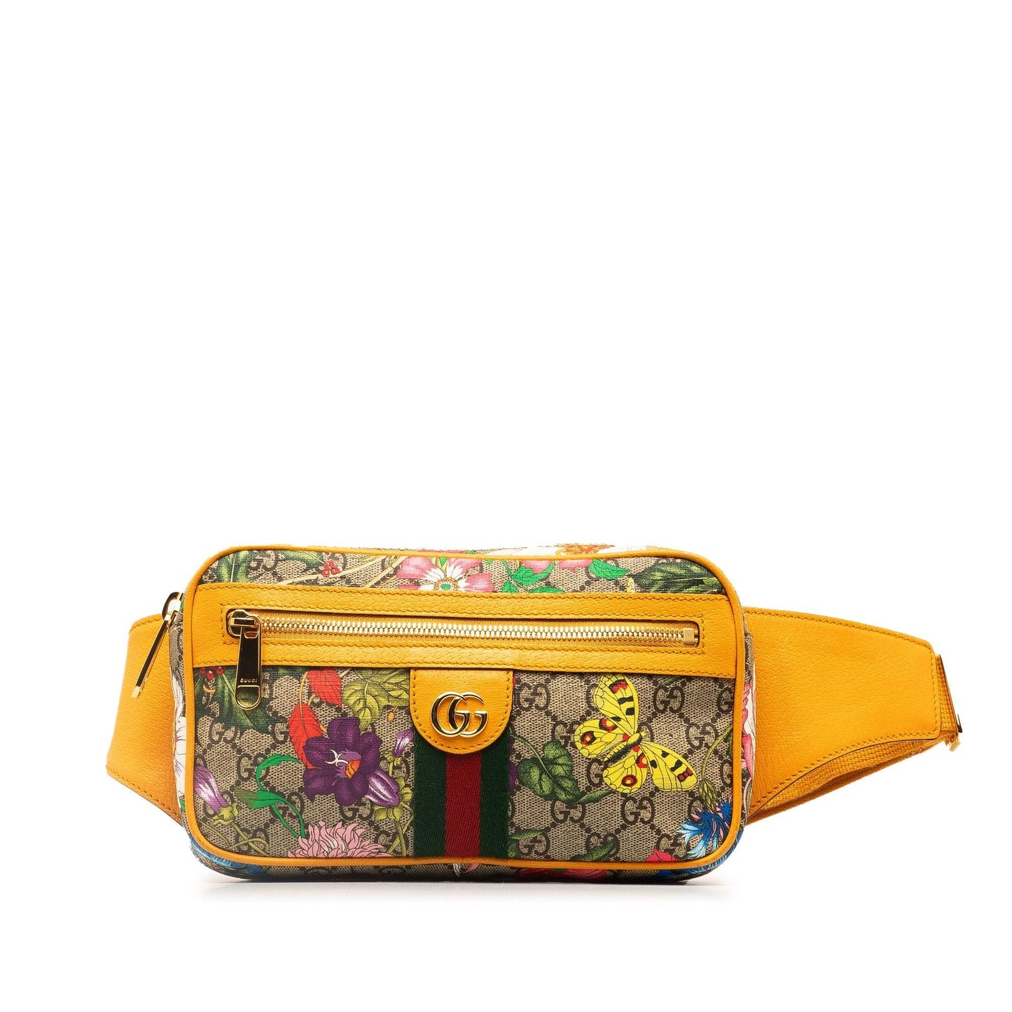 Gucci GG Supreme Flora Ophidia Belt Canvas Calf Brown Accessory