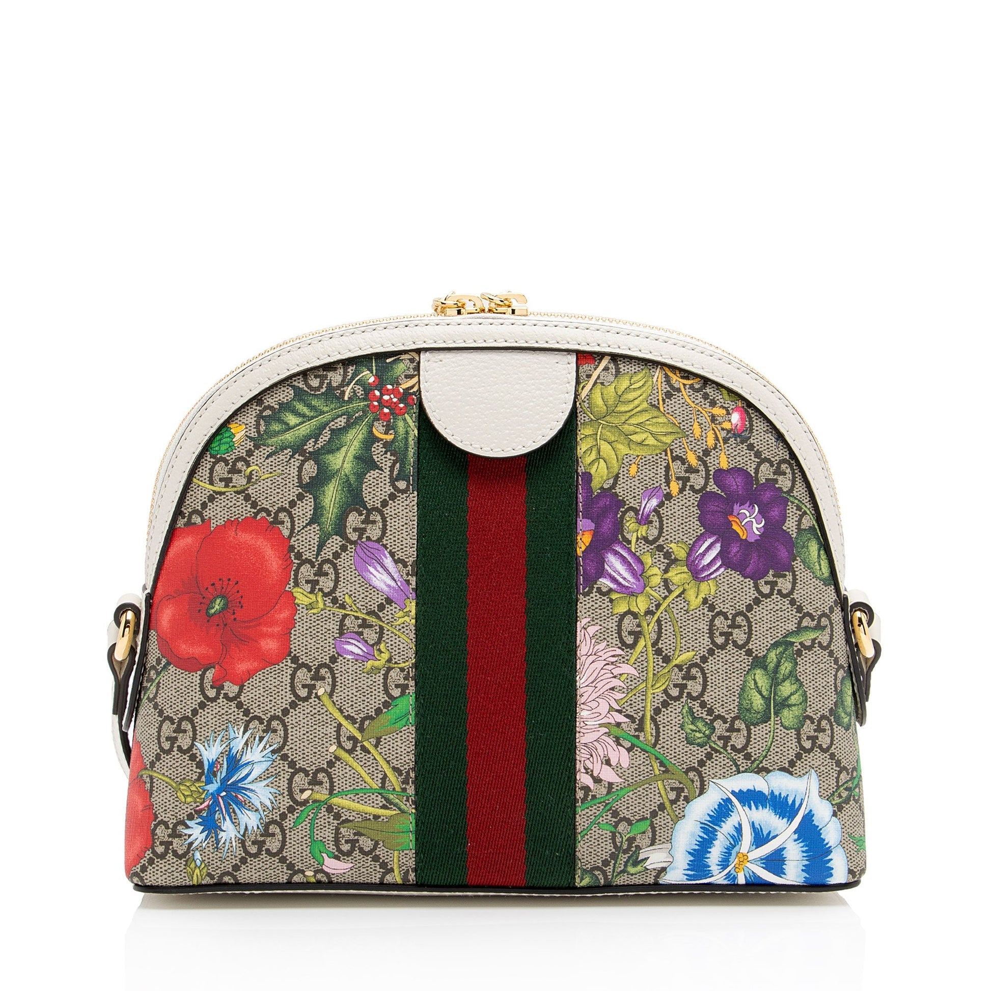 Gucci GG Supreme Flora Ophidia Dome Leather Canvas Nylon White Crossbody Bag Shf Tpkxkt