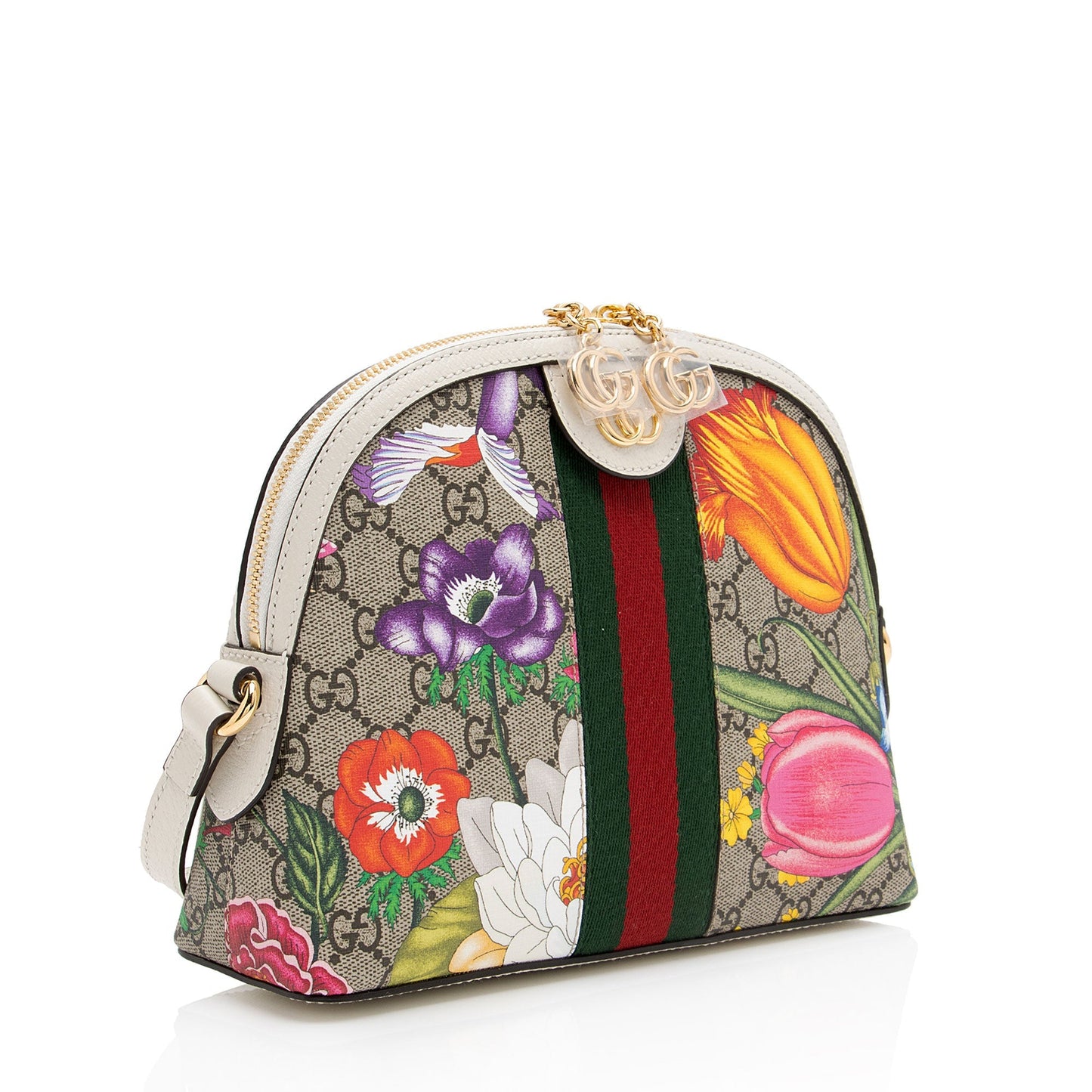 Gucci GG Supreme Flora Ophidia Dome Leather Canvas Nylon White Crossbody Bag Shf Tpkxkt