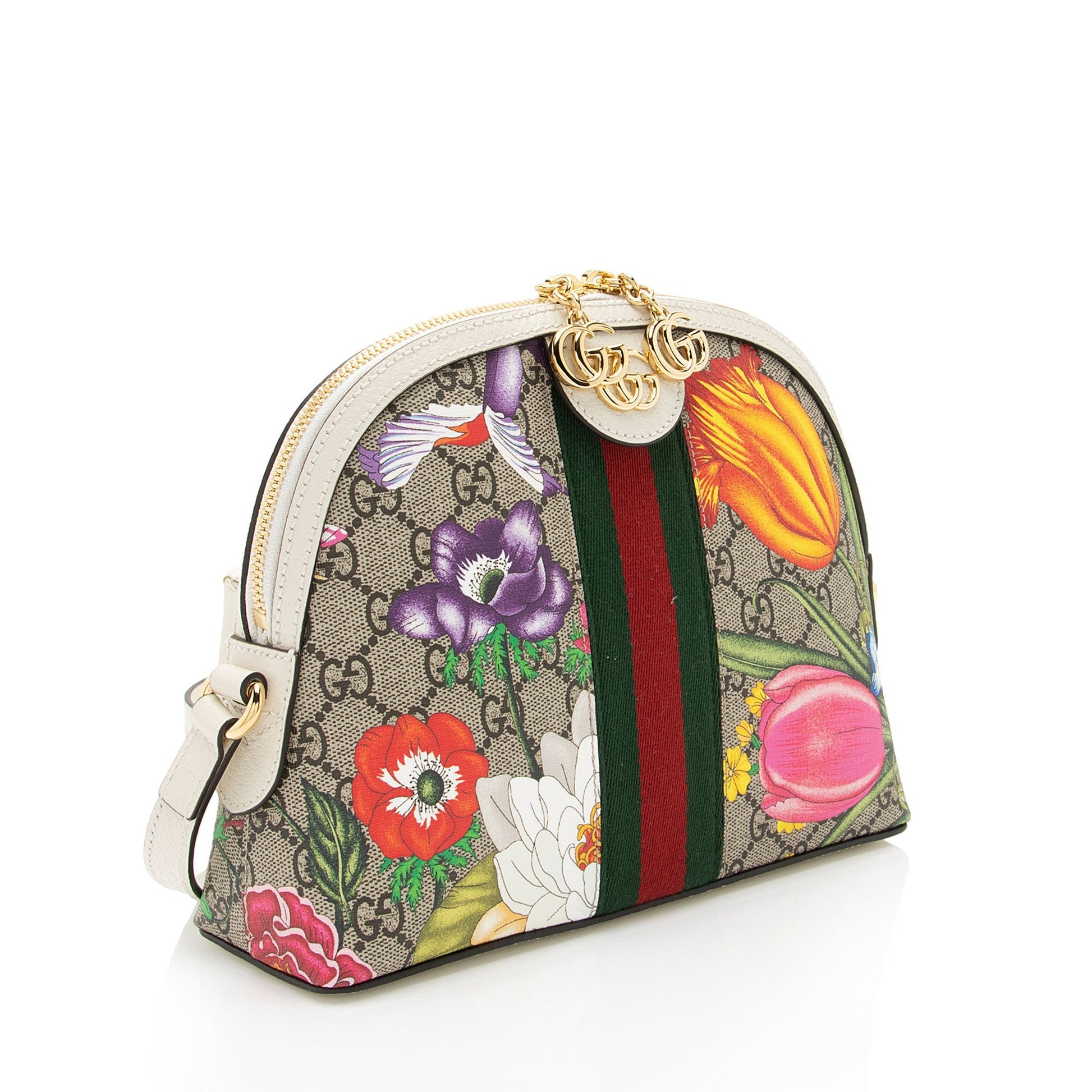 Gucci GG Supreme Flora Ophidia Dome Leather Canvas Nylon White Crossbody Bag Shf Igi7I4