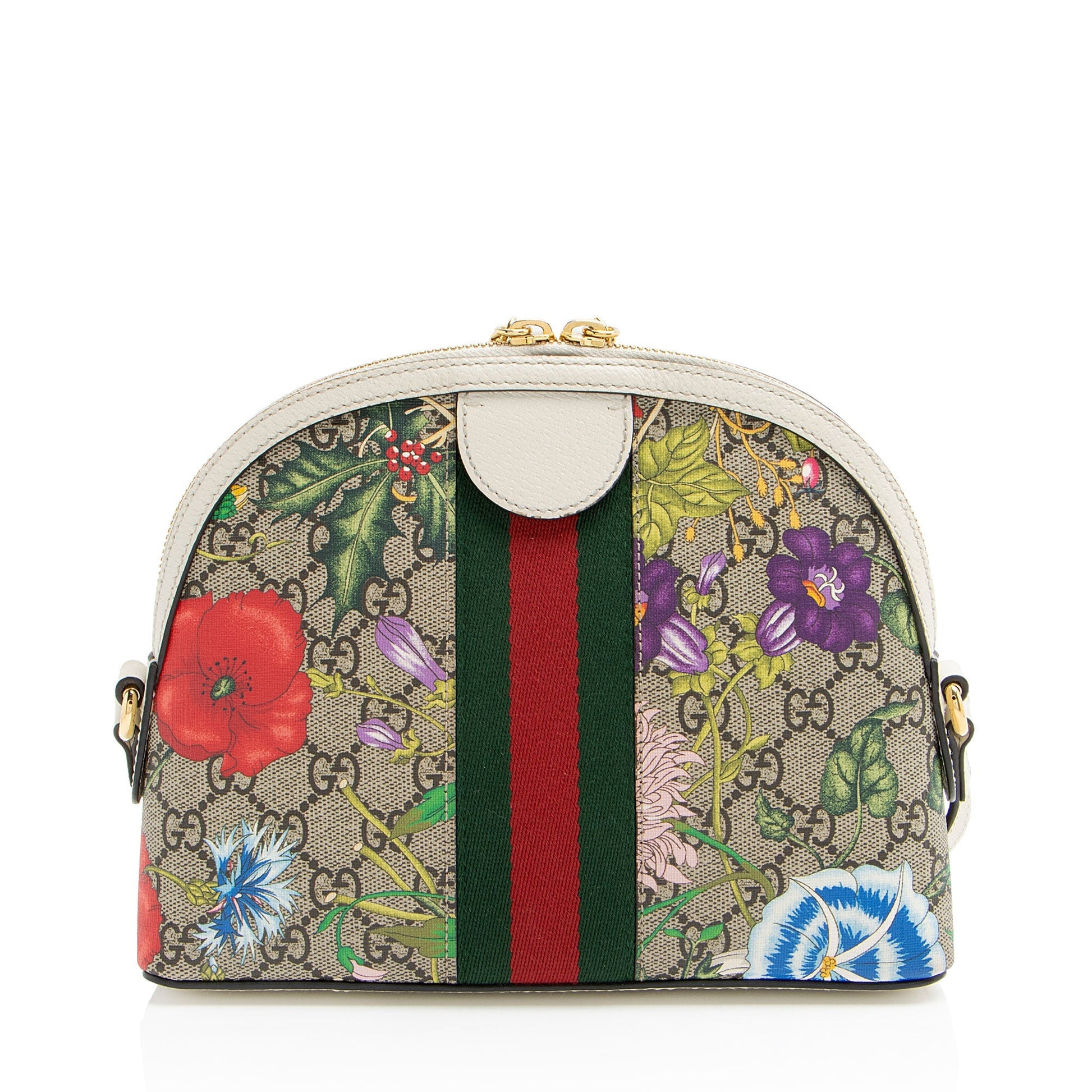 Gucci GG Supreme Flora Ophidia Dome Leather Canvas Nylon White Crossbody Bag Shoulder Bag