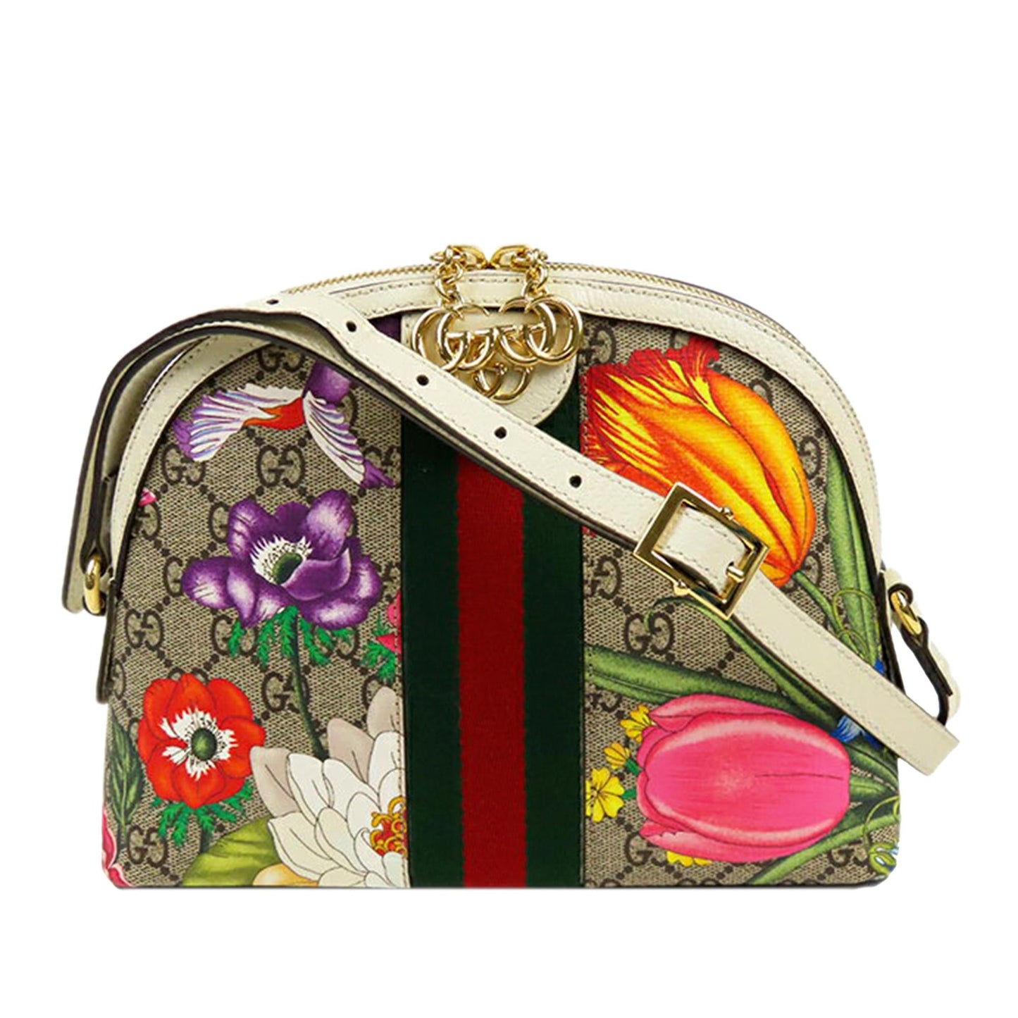 Gucci GG Supreme Flora Ophidia Dome Canvas Brown Small Crossbody Bag Small Shg