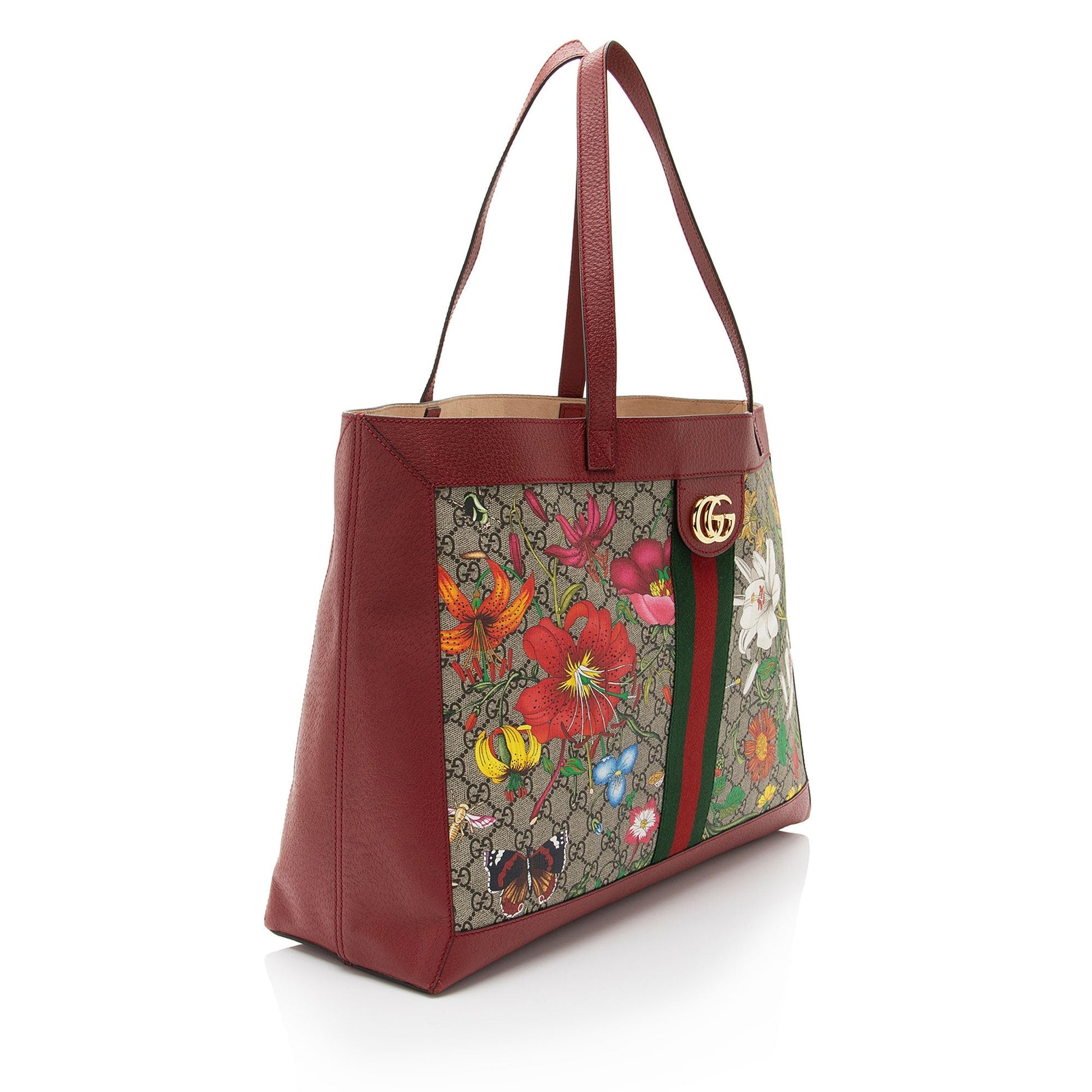 Gucci GG Supreme Flora Ophidia SHF-nE6t7Y Leather Canvas Nylon Red Tote Bag