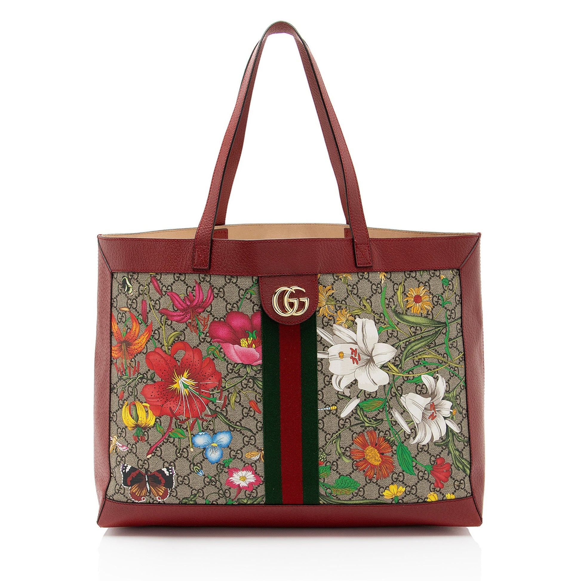 Gucci GG Supreme Flora Ophidia Leather Canvas Nylon Brown Tote Bag