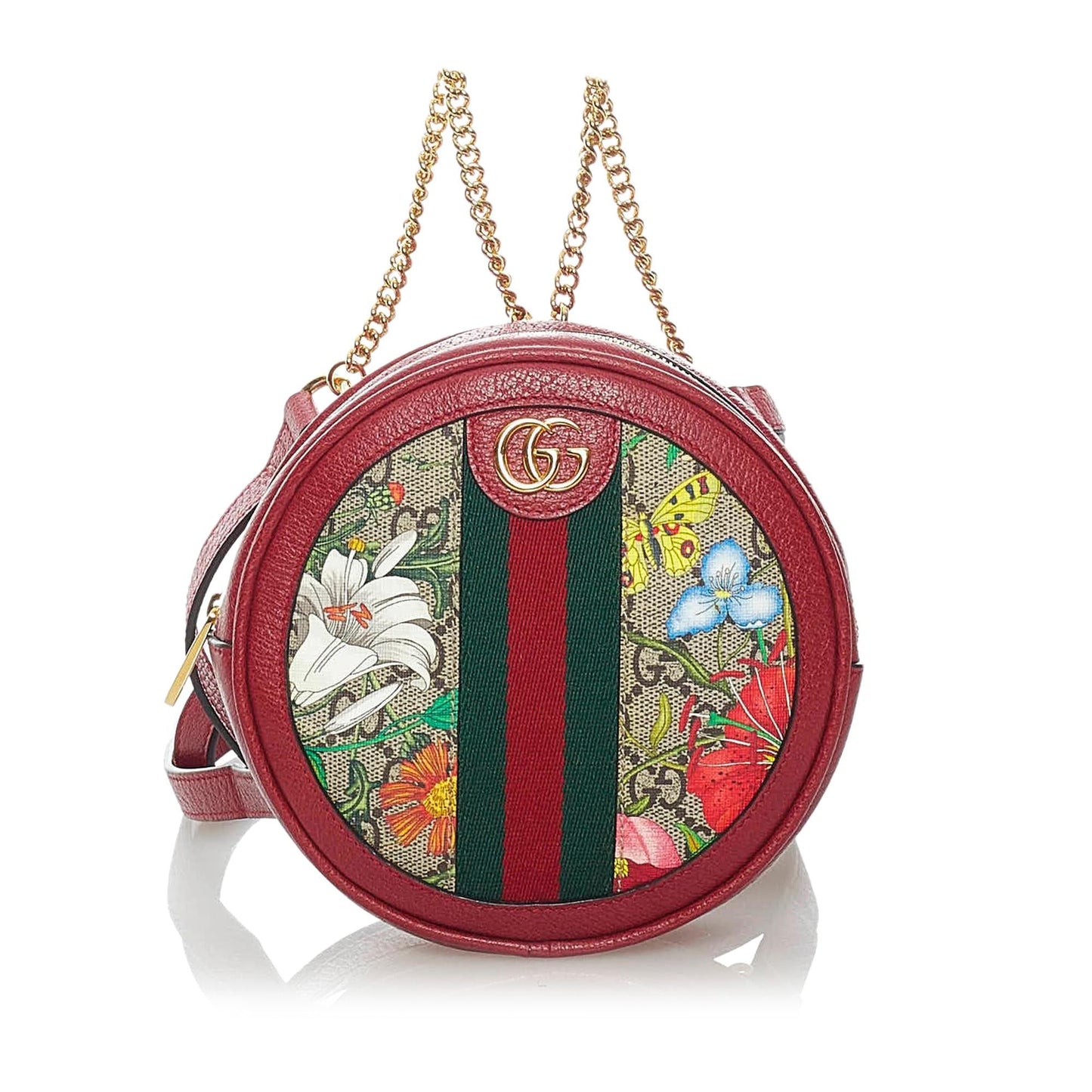 Gucci GG Supreme Flora Ophidia Round Canvas Red Backpack Backpack Shg
