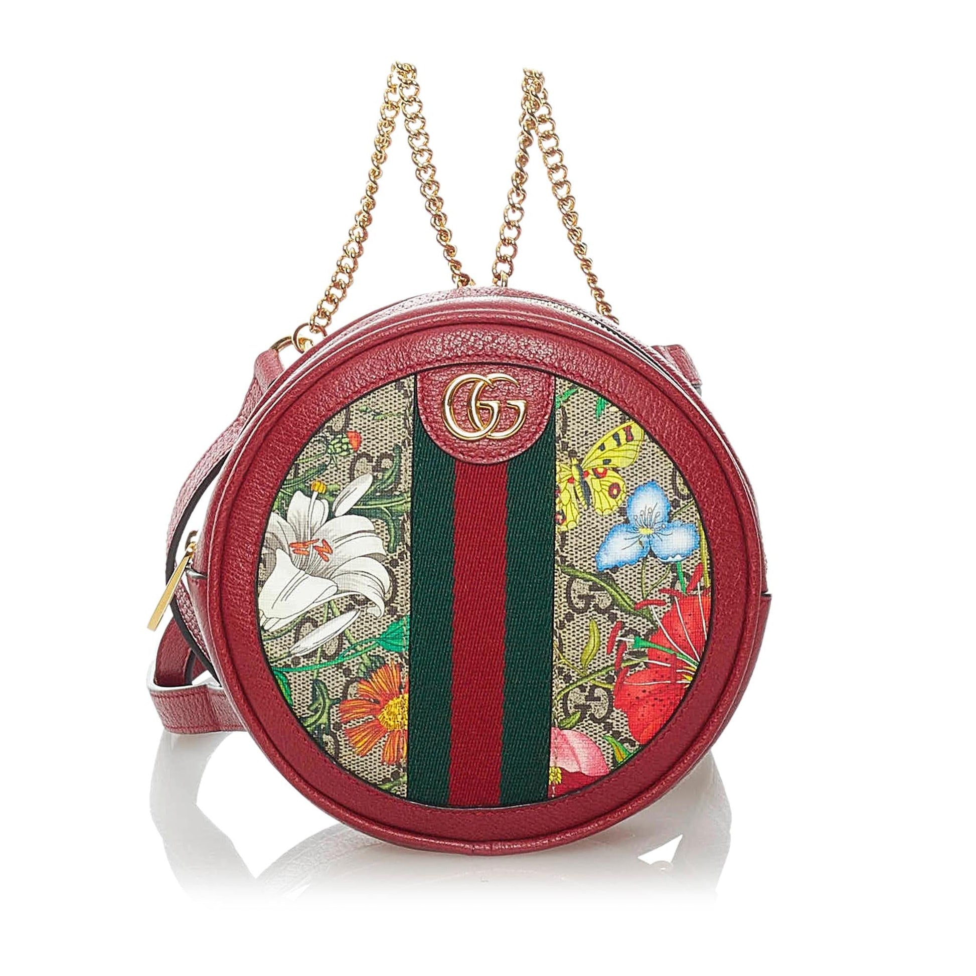Gucci GG Supreme Flora Ophidia Round Canvas Red Backpack Backpack Shg