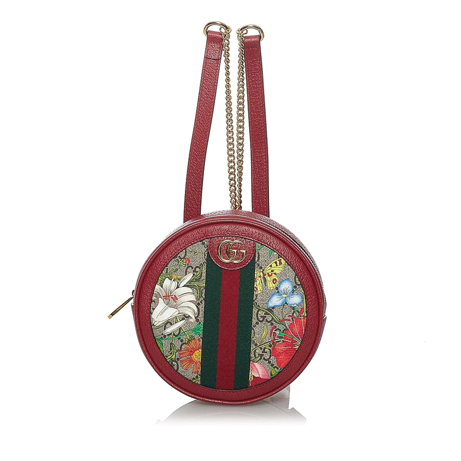 Gucci GG Supreme Flora Ophidia Round Canvas Red Backpack 4