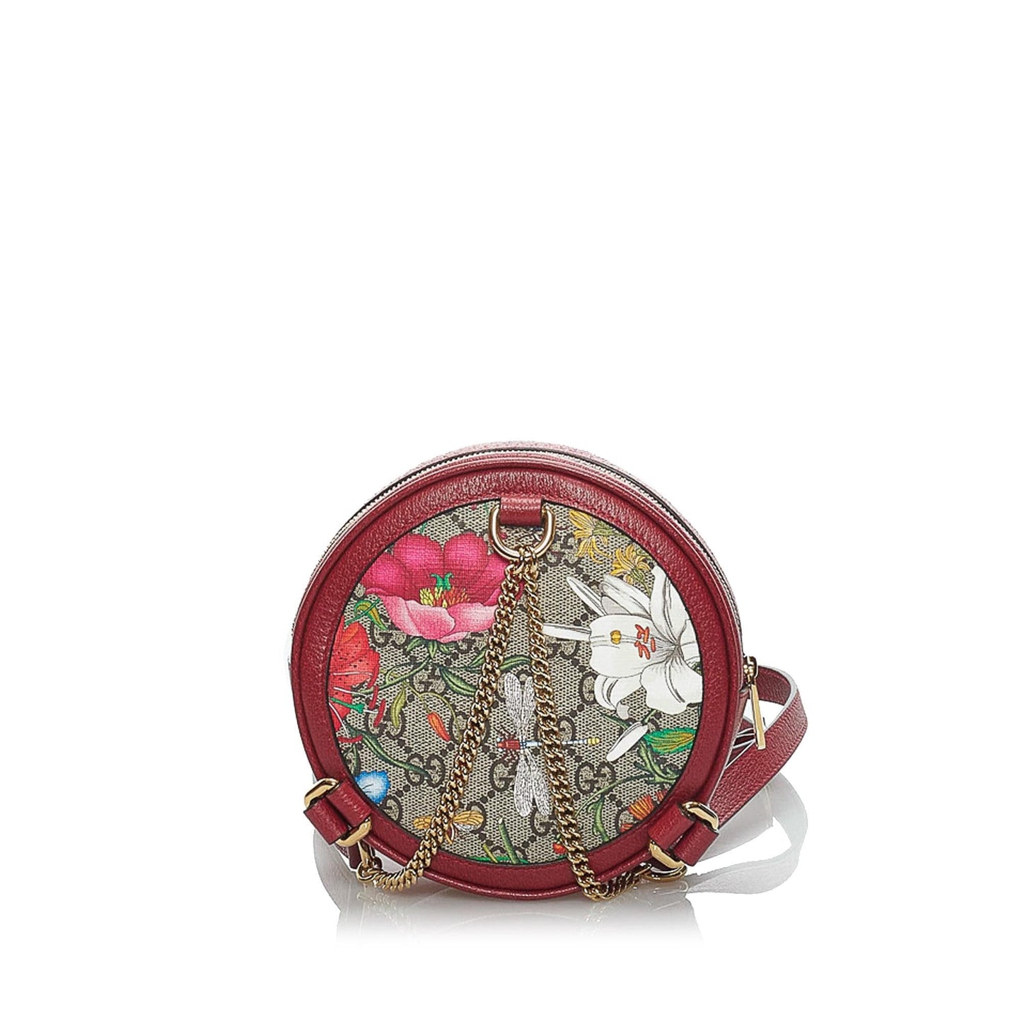 Gucci GG Supreme Flora Ophidia Round Canvas Calf Red Backpack Shg Vmokxm