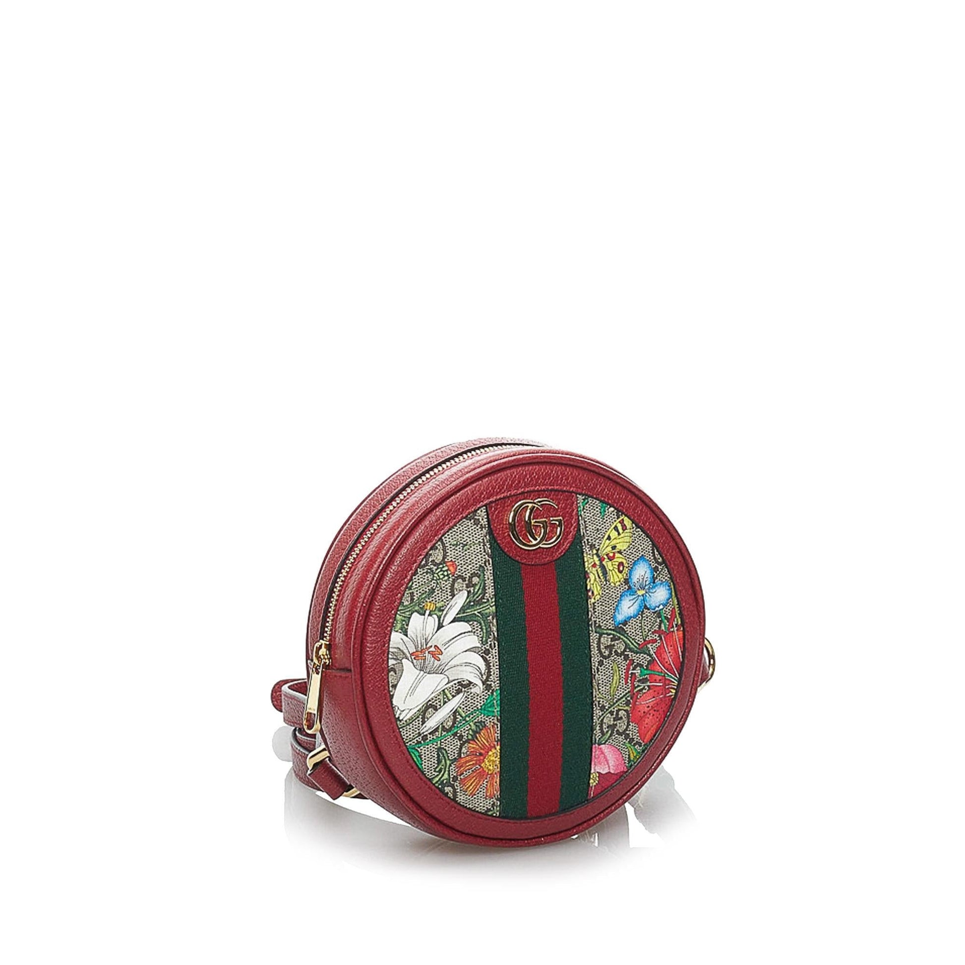 Gucci GG Supreme Flora Ophidia Round Canvas Calf Red Backpack Shg Vmokxm