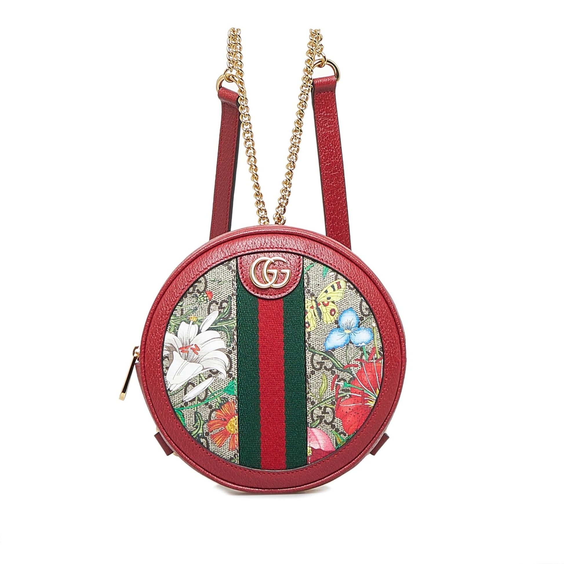 Gucci GG Supreme Flora Ophidia Round Canvas Red Backpack
