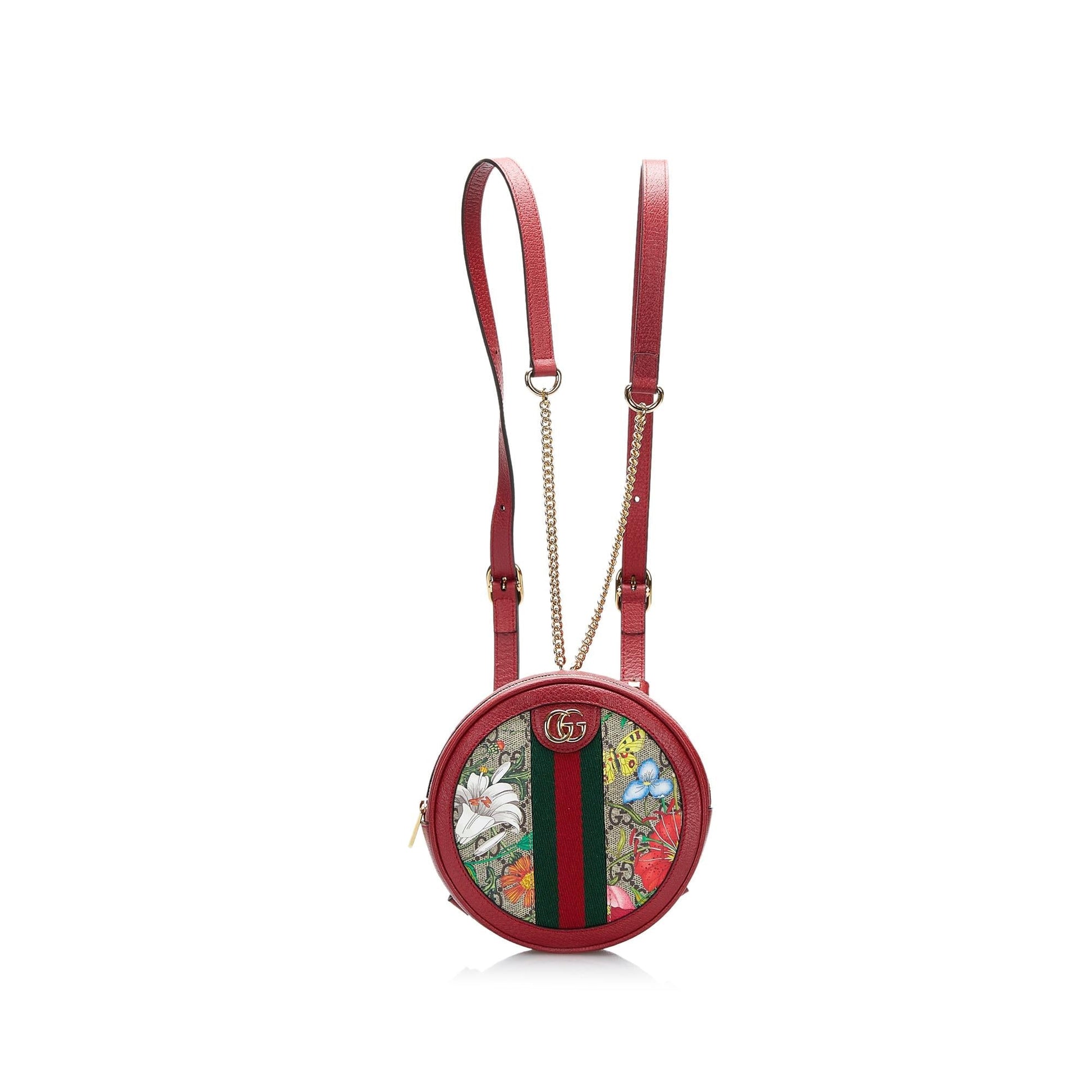 Gucci GG Supreme Flora Ophidia Round Canvas Red Backpack Shg Sa7Zlw