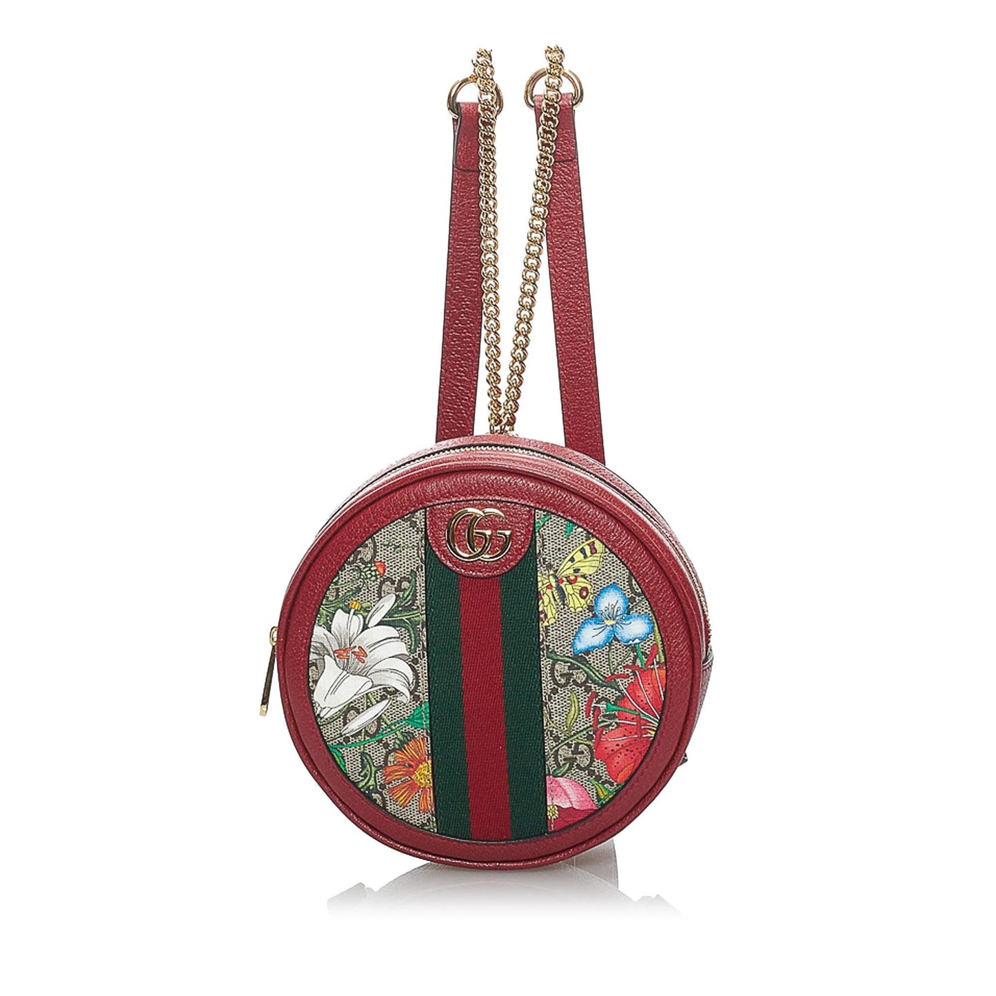 Gucci GG Supreme Flora Ophidia Round Canvas Calf Red Backpack