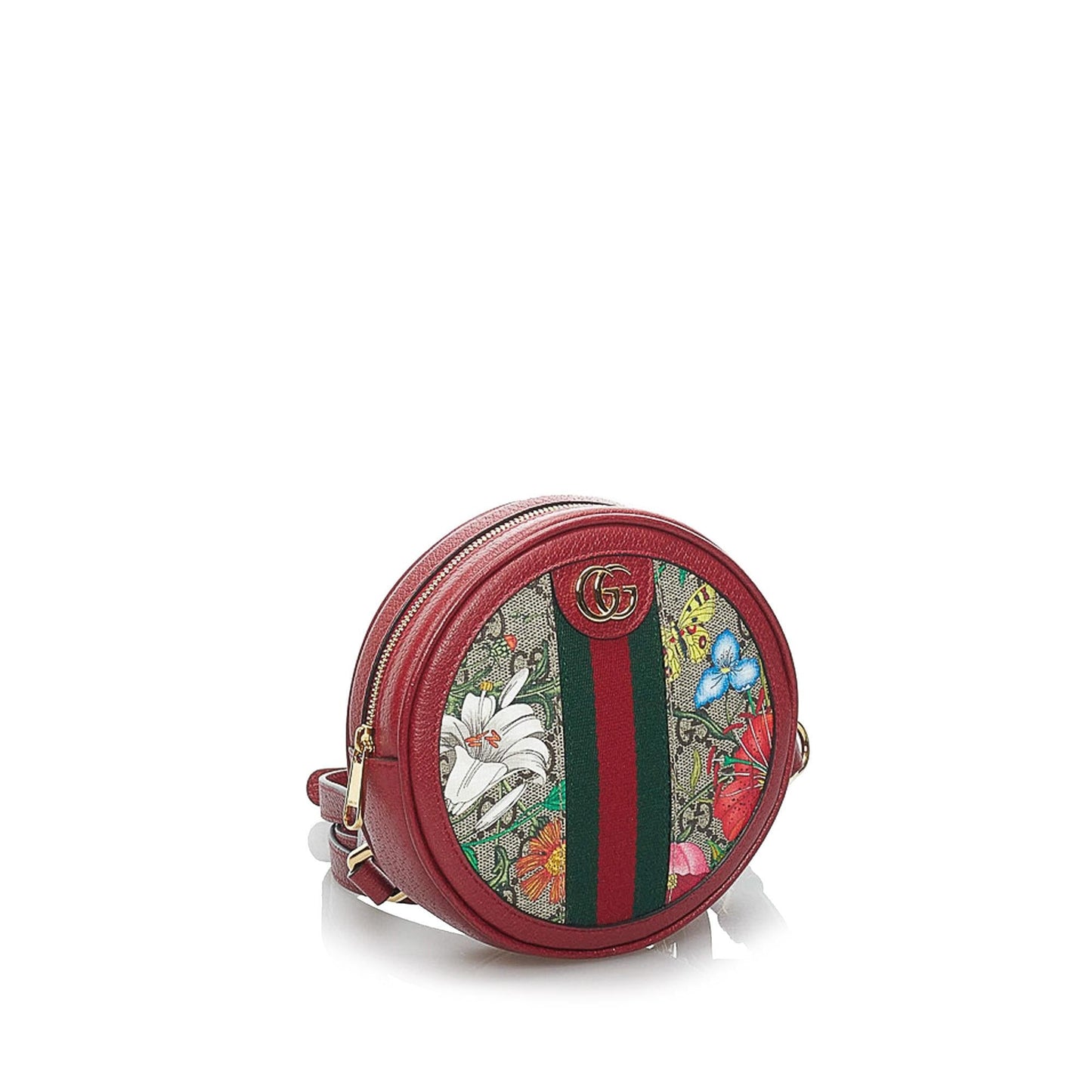 Gucci GG Supreme Flora Ophidia Round Canvas Calf Red Backpack