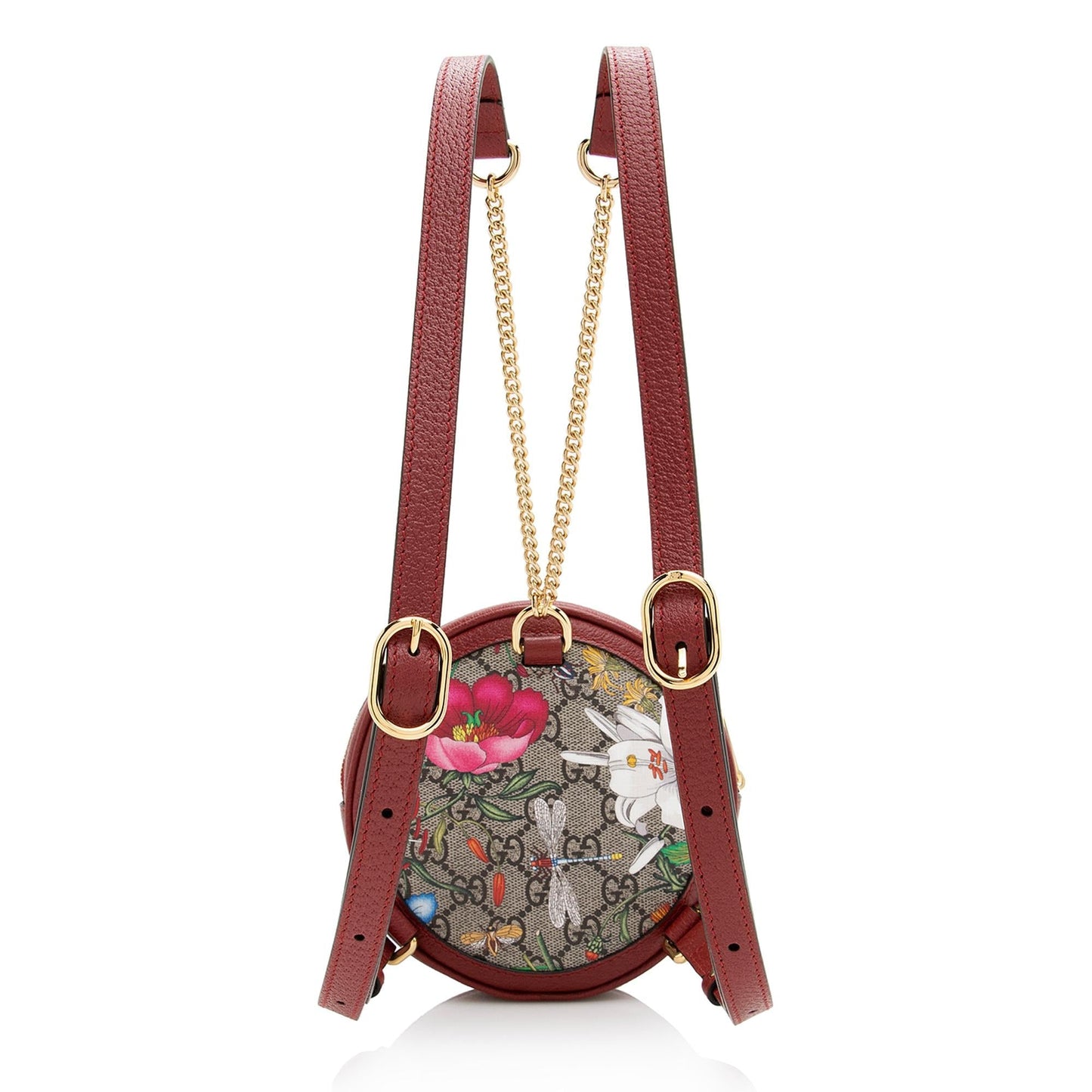 Gucci GG Supreme Flora Ophidia Round Leather Canvas Nylon Beige Shoulder Bag