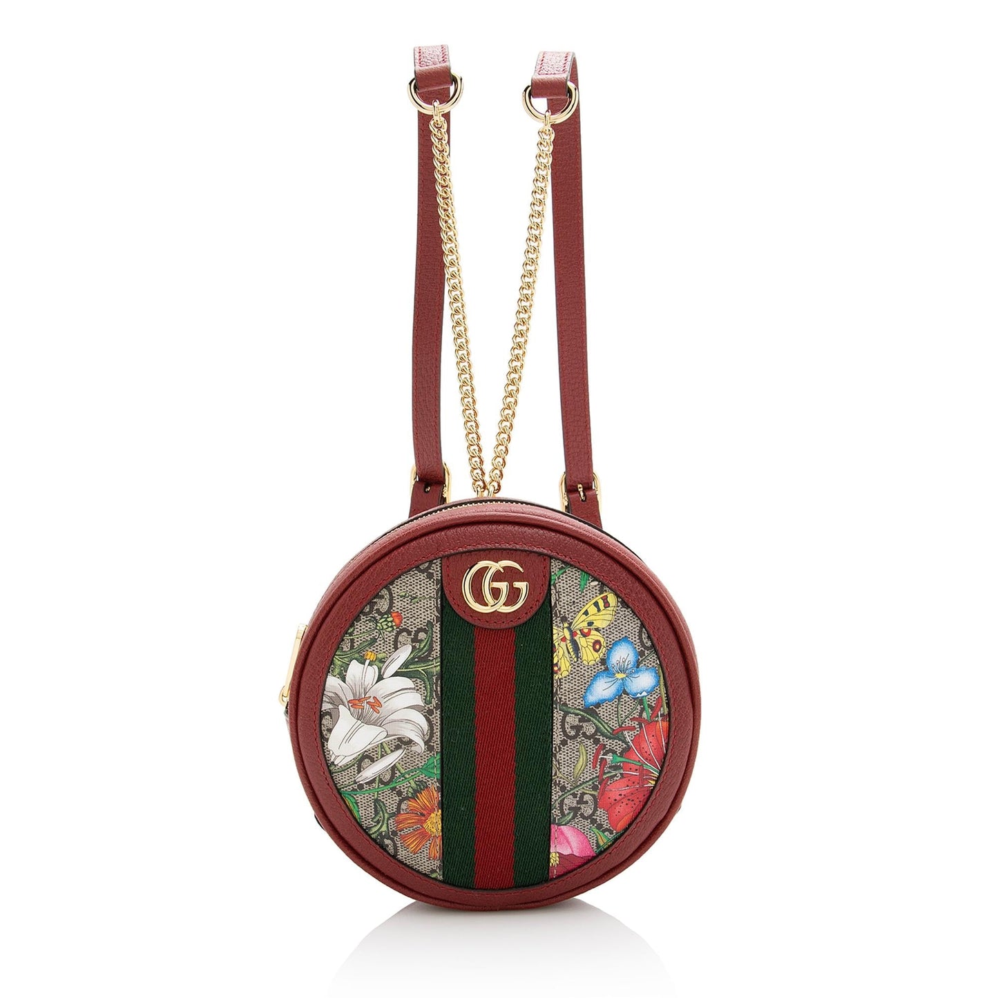 Gucci GG Supreme Flora Ophidia Round Leather Canvas Nylon Beige Shoulder Bag