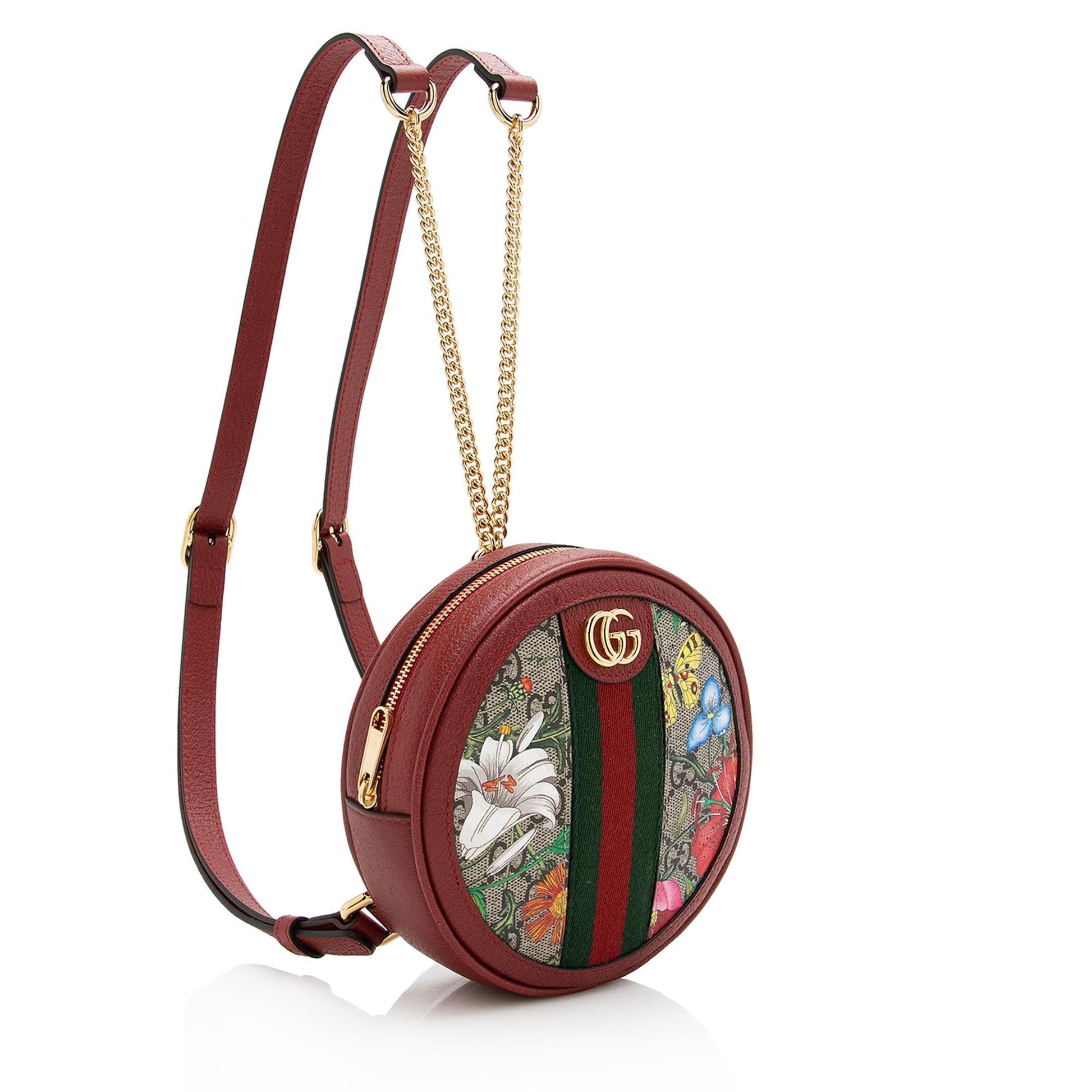 Gucci GG Supreme Flora Ophidia Round Leather Canvas Nylon Beige Shoulder Bag