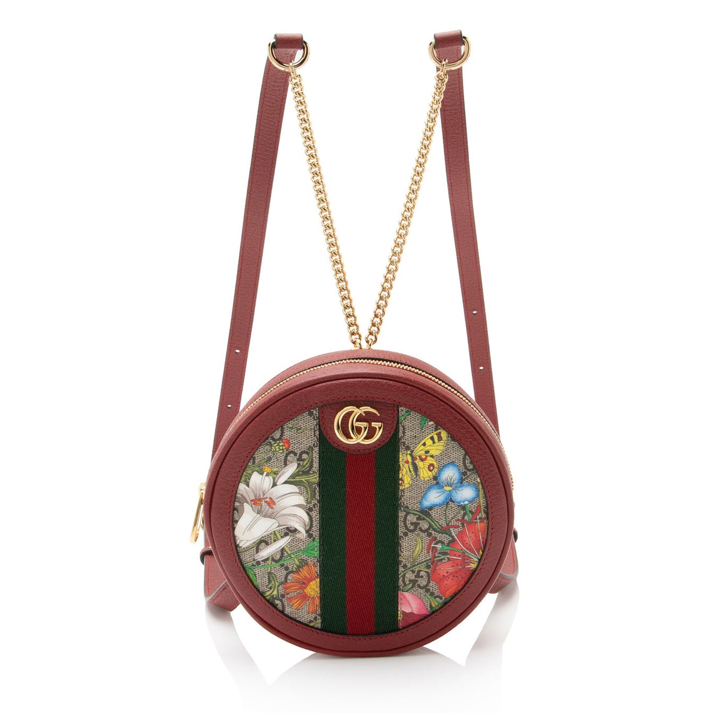 Gucci GG Supreme Flora Ophidia Round Leather Canvas Nylon Red Shoulder Bag