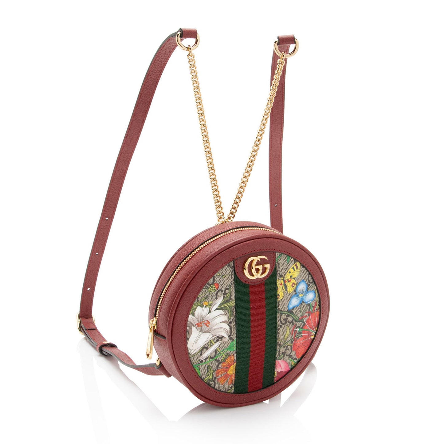 Gucci GG Supreme Flora Ophidia Round Leather Canvas Nylon Red Shoulder Bag