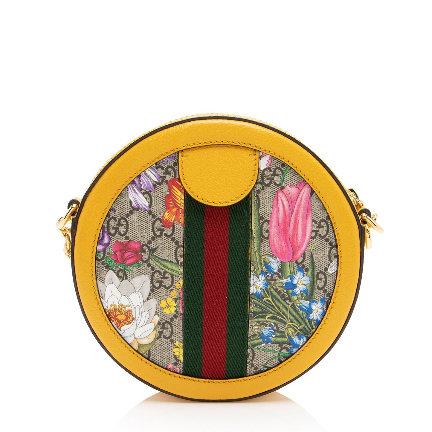 Gucci GG Supreme Flora Ophidia Round Leather Canvas Nylon Beige Crossbody Bag