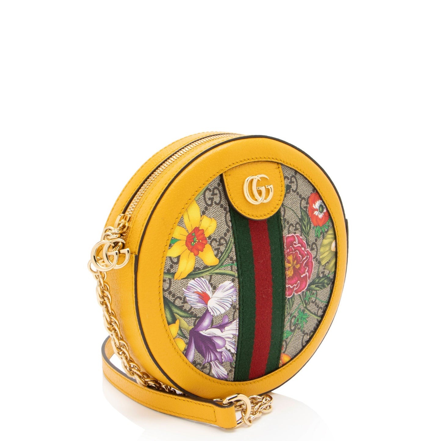 Gucci GG Supreme Flora Ophidia Round Leather Canvas Nylon Beige Crossbody Bag
