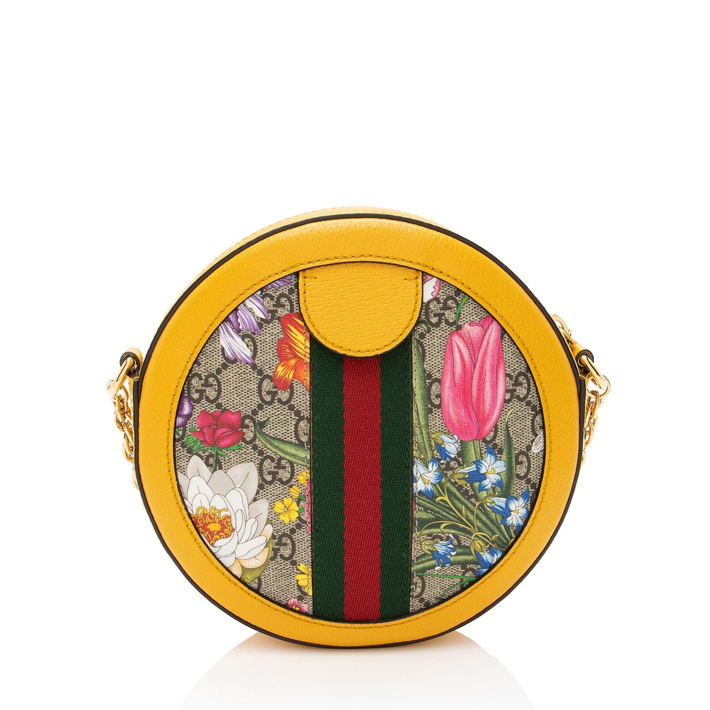 Gucci GG Supreme Flora Ophidia Round Leather Canvas Nylon Beige Crossbody Bag Shoulder Bag
