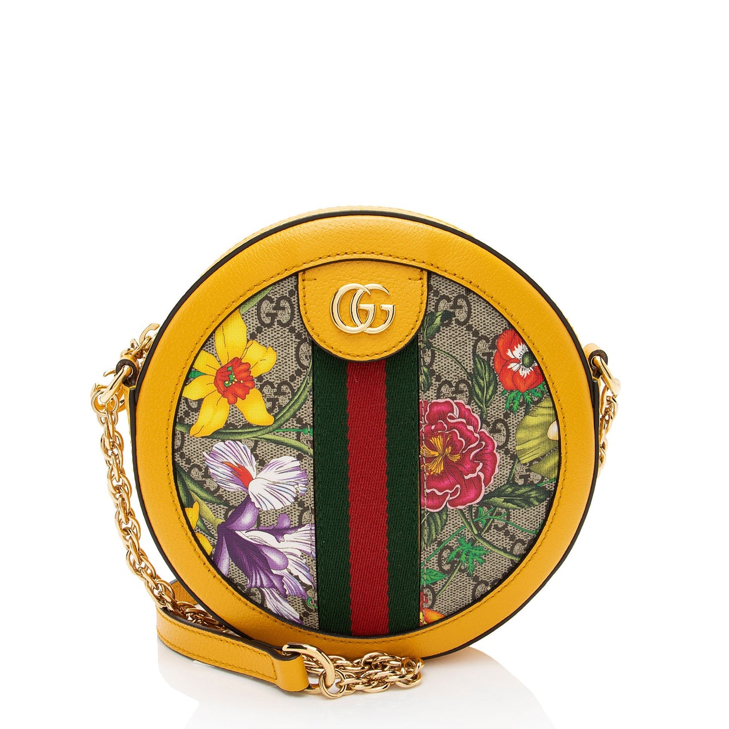 Gucci GG Supreme Flora Ophidia Round Leather Canvas Nylon Beige Crossbody Bag Shoulder Bag