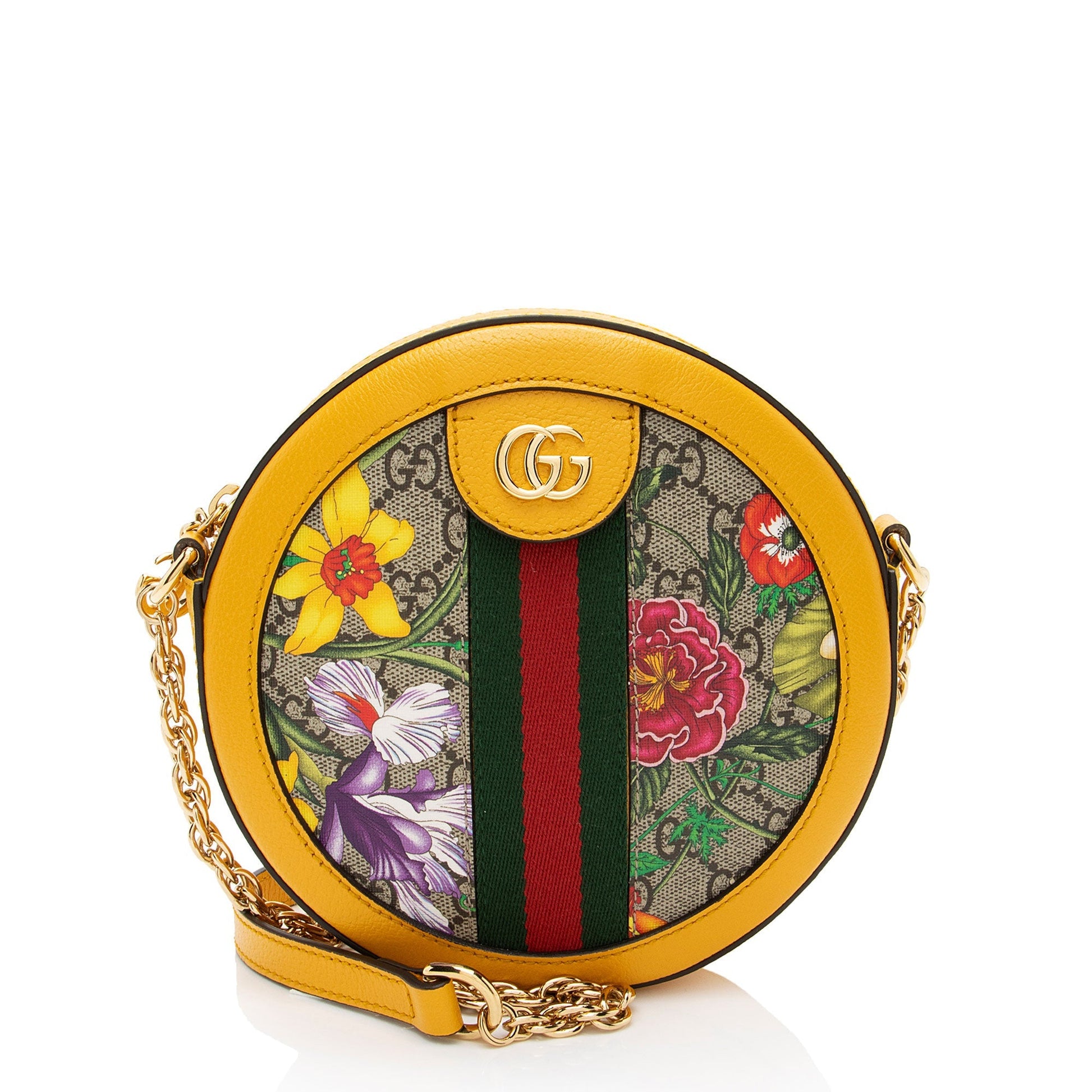 Gucci GG Supreme Flora Ophidia Round Leather Canvas Nylon Beige Crossbody Bag Shoulder Bag