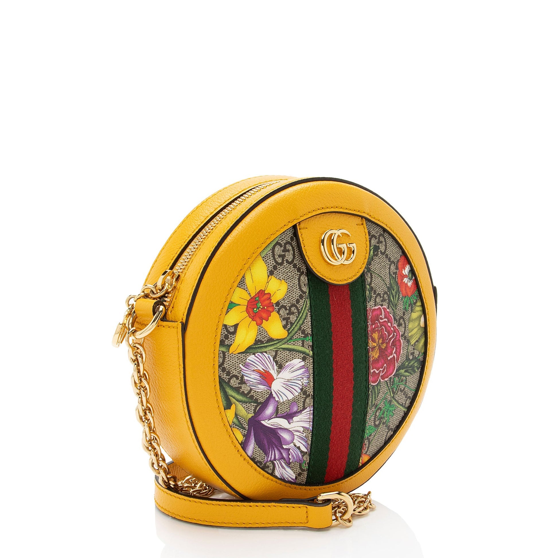 Gucci GG Supreme Flora Ophidia Round Leather Canvas Nylon Beige Crossbody Bag Shoulder Bag