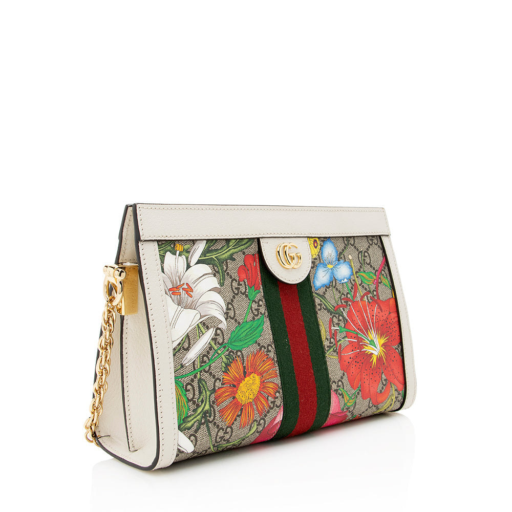Gucci GG Supreme Flora Ophidia SHF Leather Canvas Nylon White Shoulder Bag
