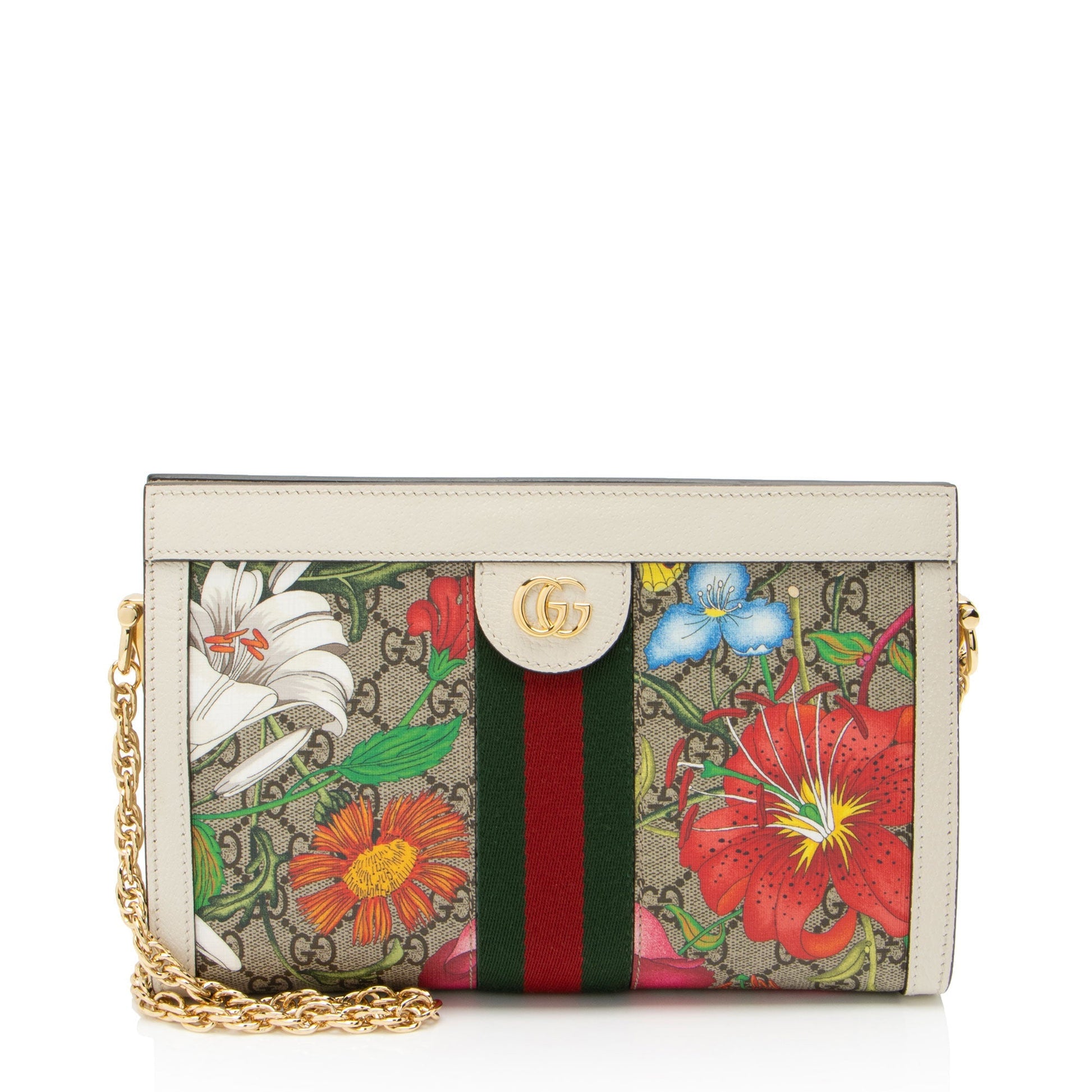 Gucci GG Supreme Flora Ophidia SHF-4KDHW3 Leather Canvas Nylon White Shoulder Bag
