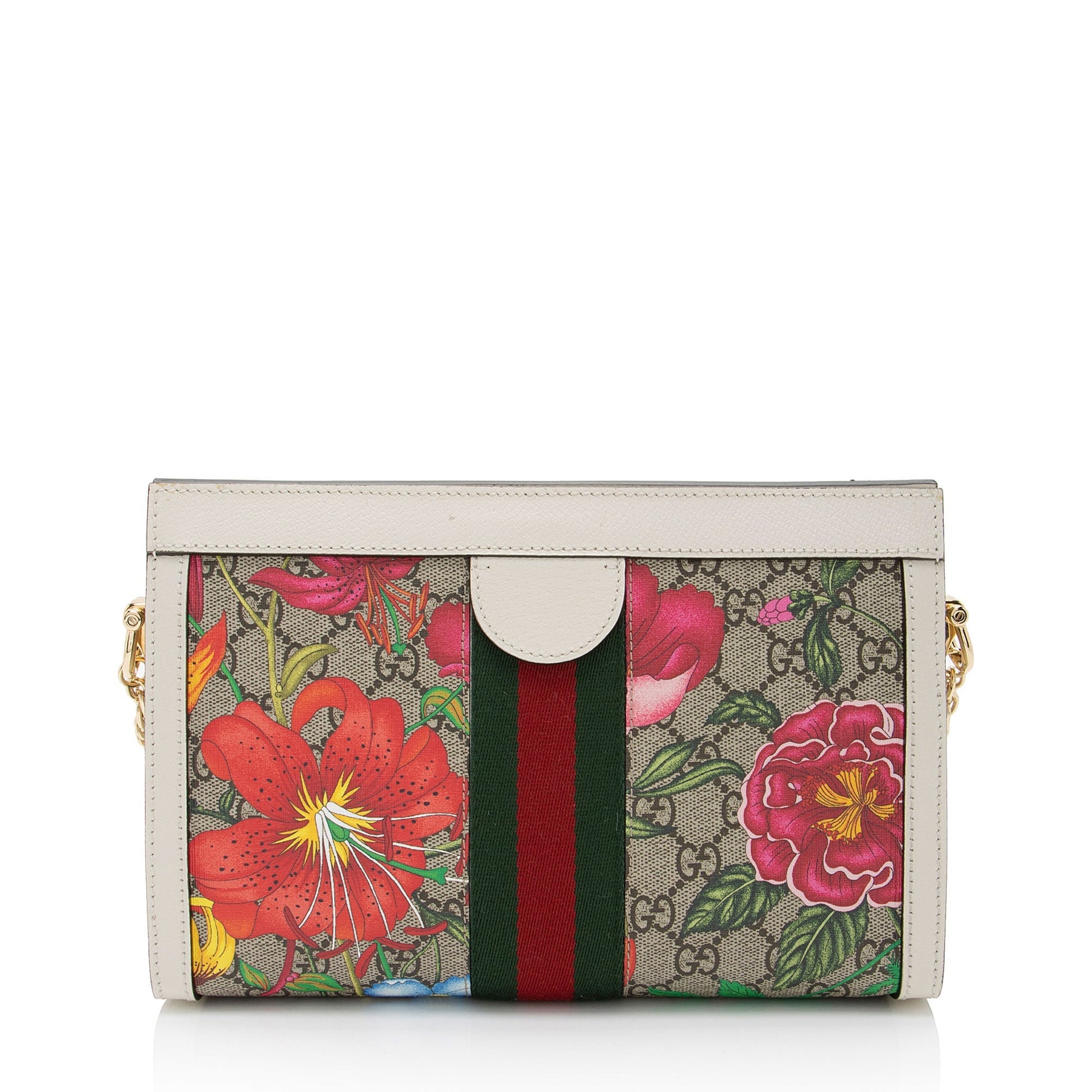 Gucci GG Supreme Flora Ophidia Leather Canvas Nylon White Shoulder Bag Shf Z81Yrh