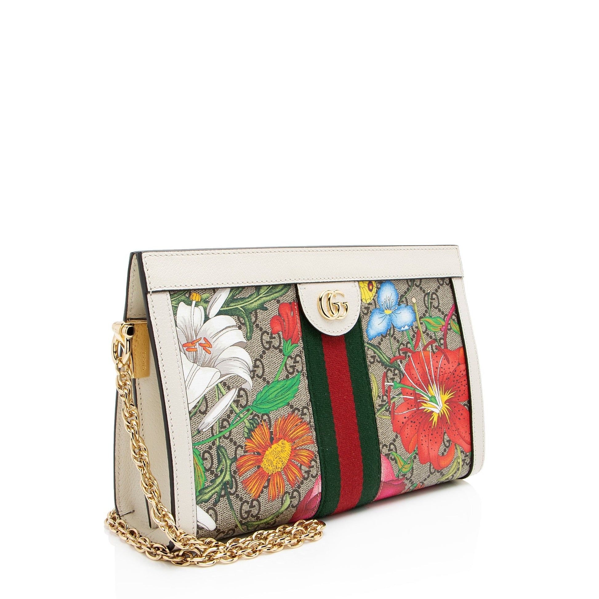 Gucci GG Supreme Flora Ophidia Leather Canvas Nylon White Shoulder Bag