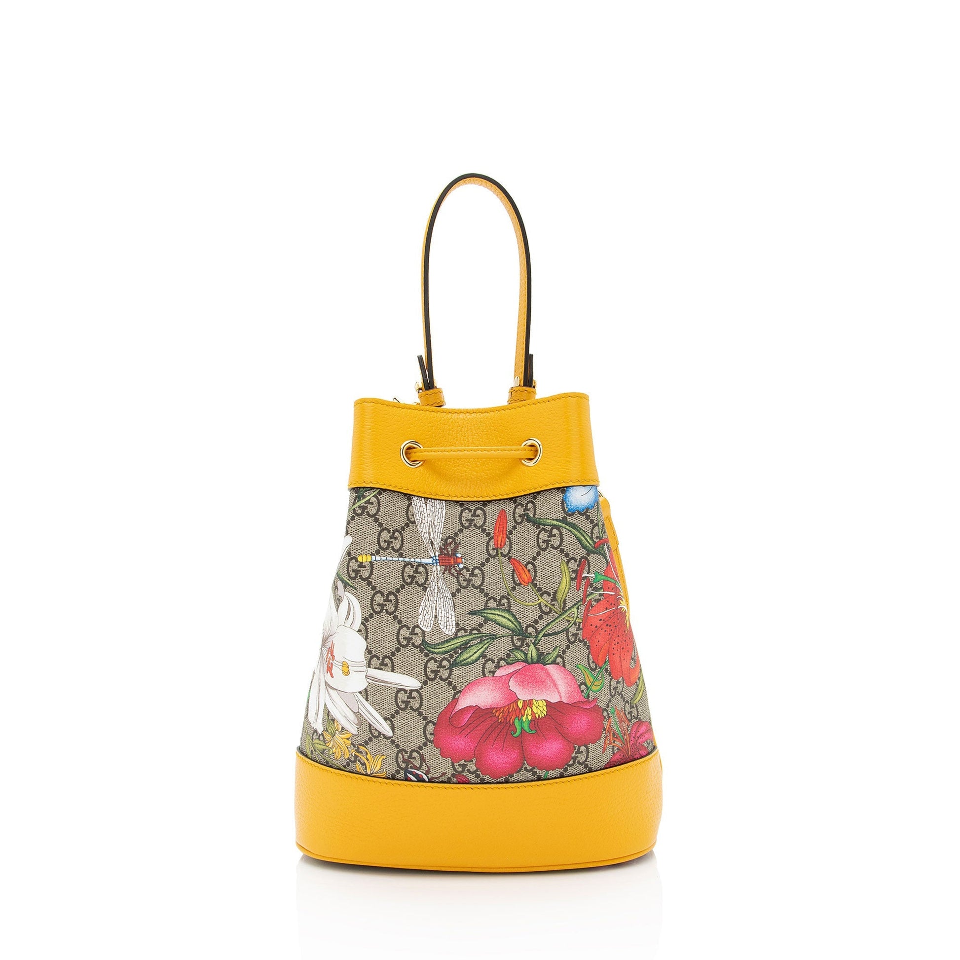 Gucci GG Supreme Flora Ophidia Bucket Leather Canvas Beige Small Crossbody Bag