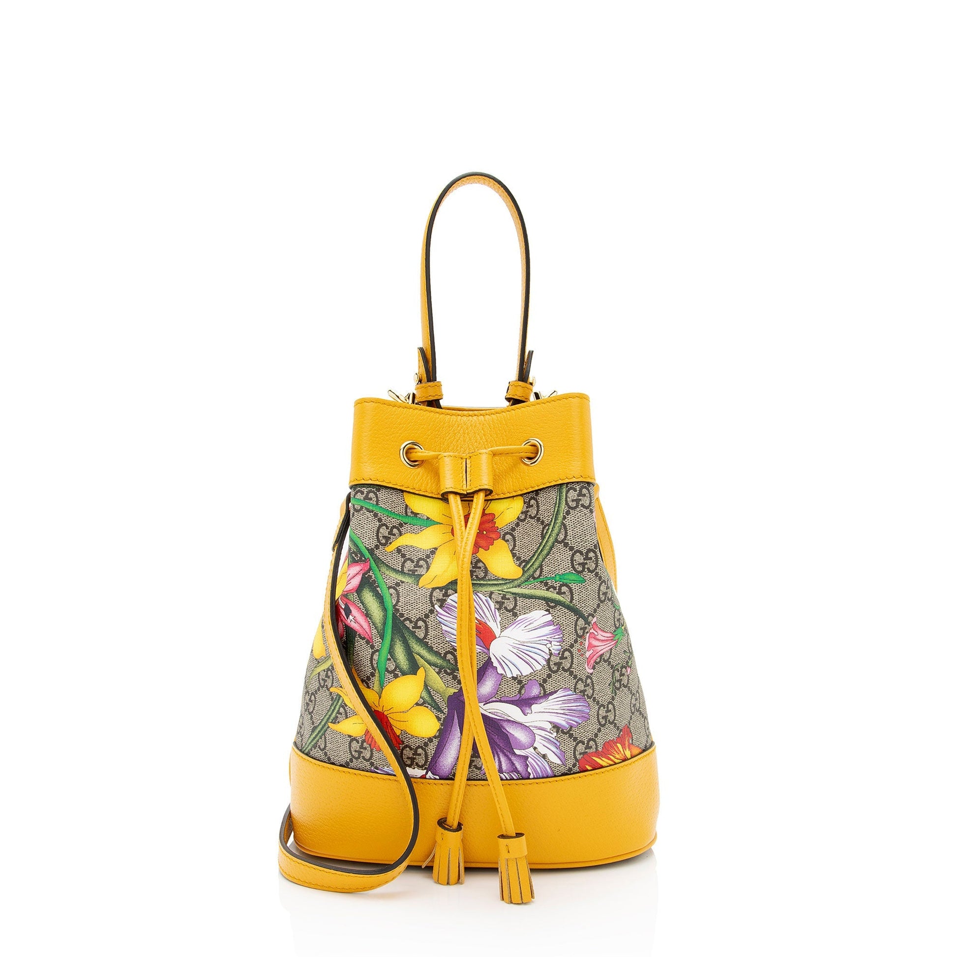 Gucci GG Supreme Flora Ophidia Bucket Leather Canvas Beige Small Crossbody Bag