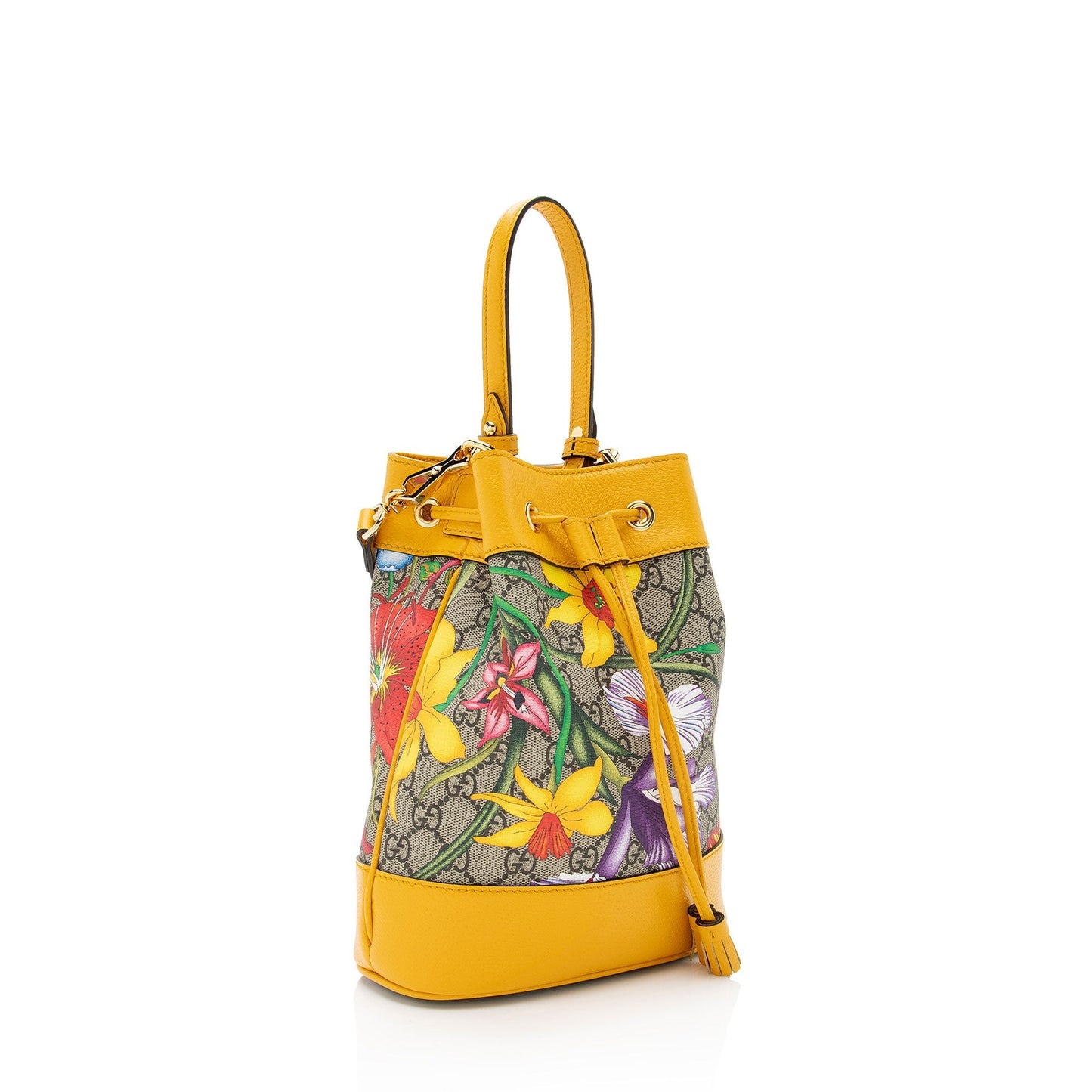 Gucci GG Supreme Flora Ophidia Bucket Leather Canvas Beige Small Crossbody Bag
