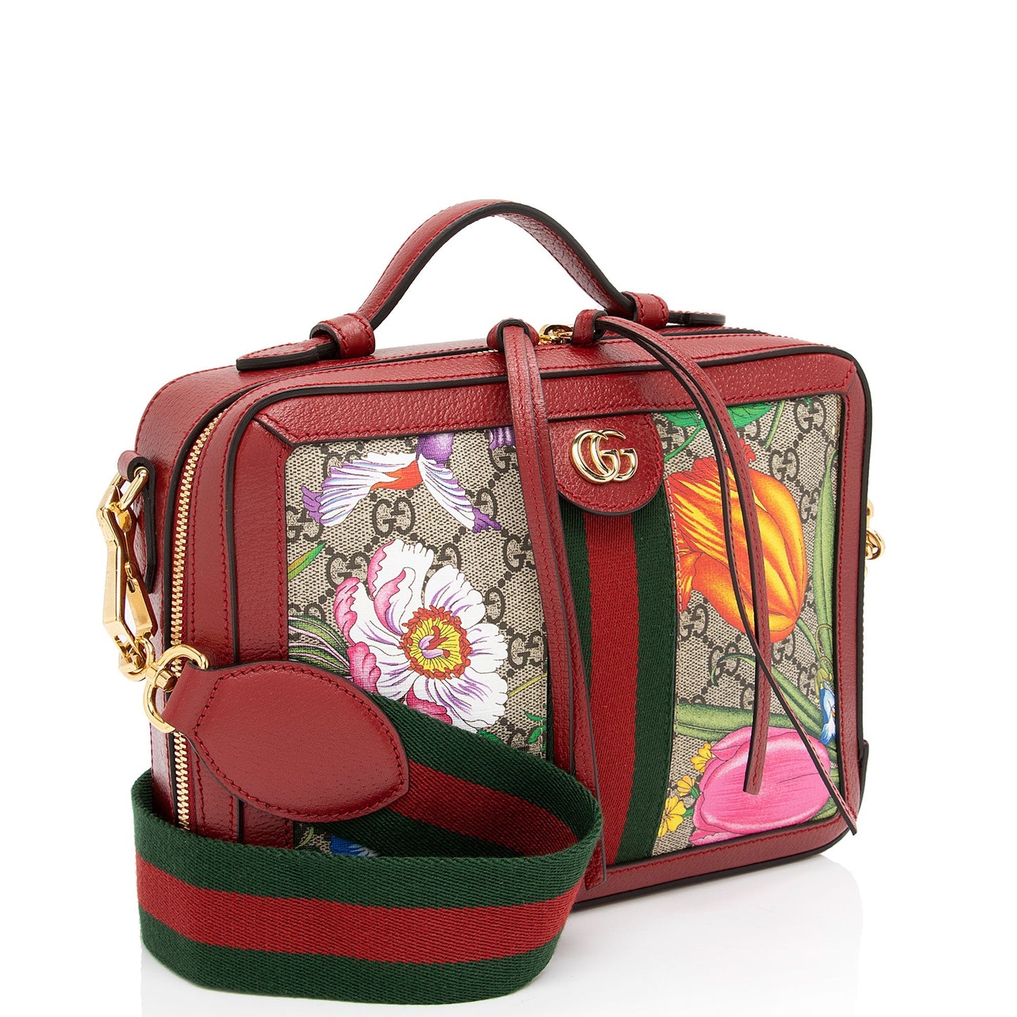 Gucci GG Supreme Flora Ophidia Top Leather Canvas Red Small Crossbody Bag