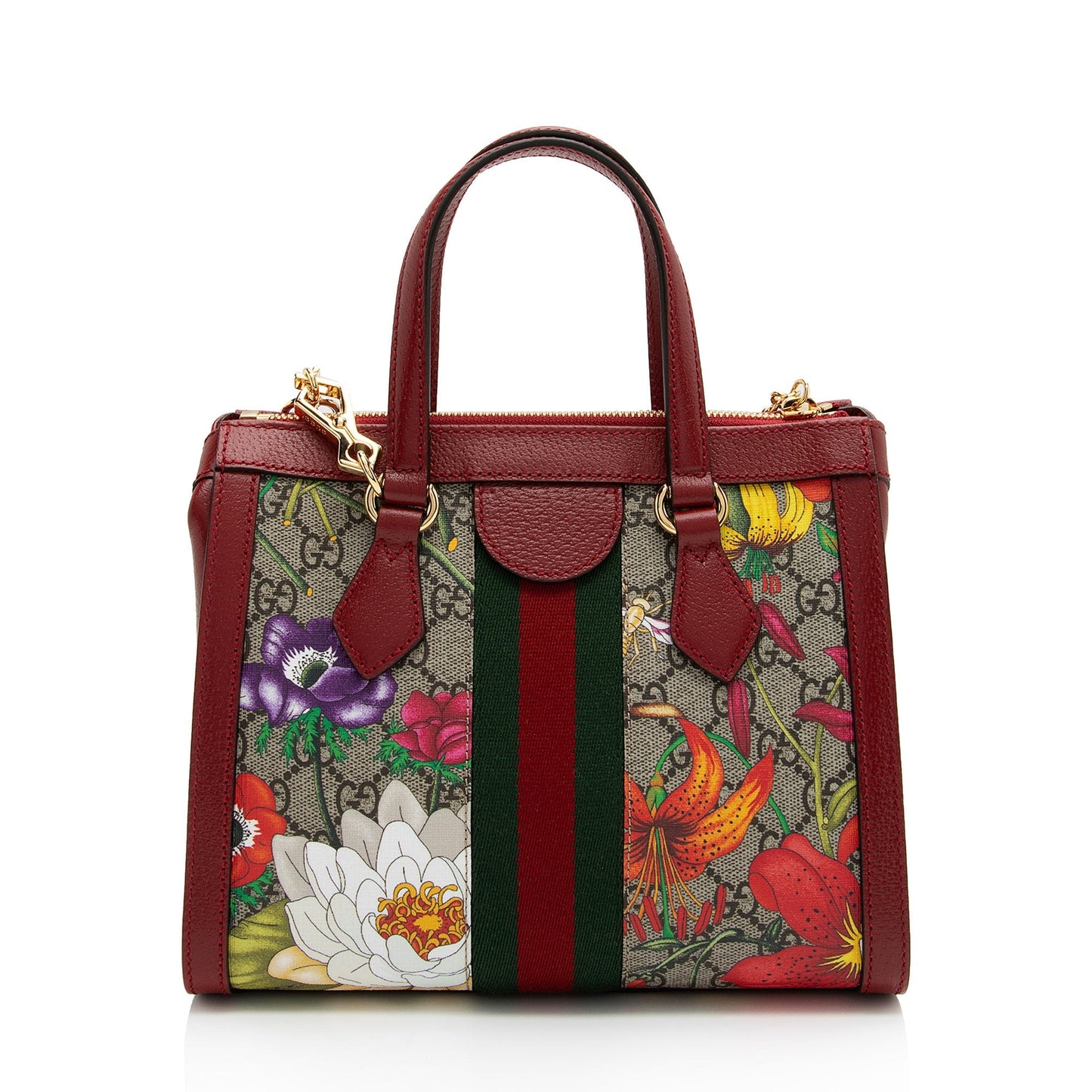 Gucci GG Supreme Flora Ophidia SHF-JvDcT5 Leather Canvas Nylon Beige Tote Bag