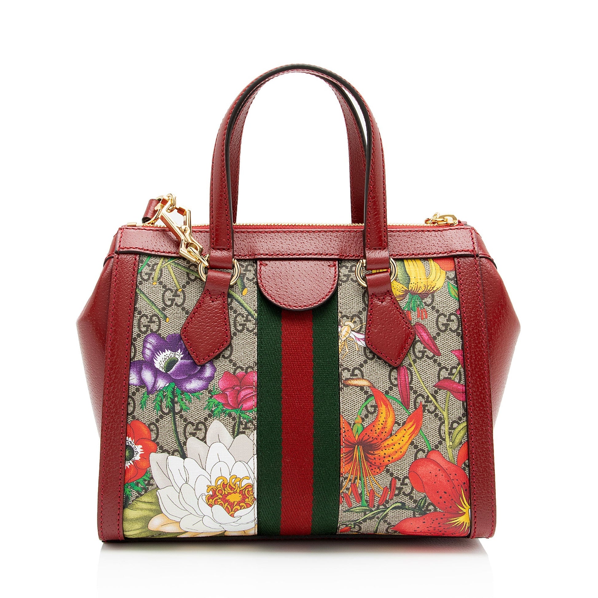 Gucci GG Supreme Flora Ophidia SHF-LuiJoi Leather Canvas Nylon Beige Tote Bag