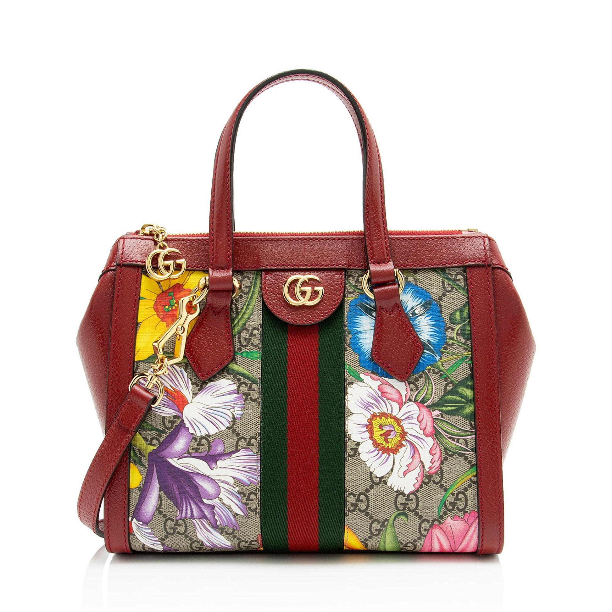 Gucci GG Supreme Flora Ophidia Leather Canvas Nylon Red Tote Bag