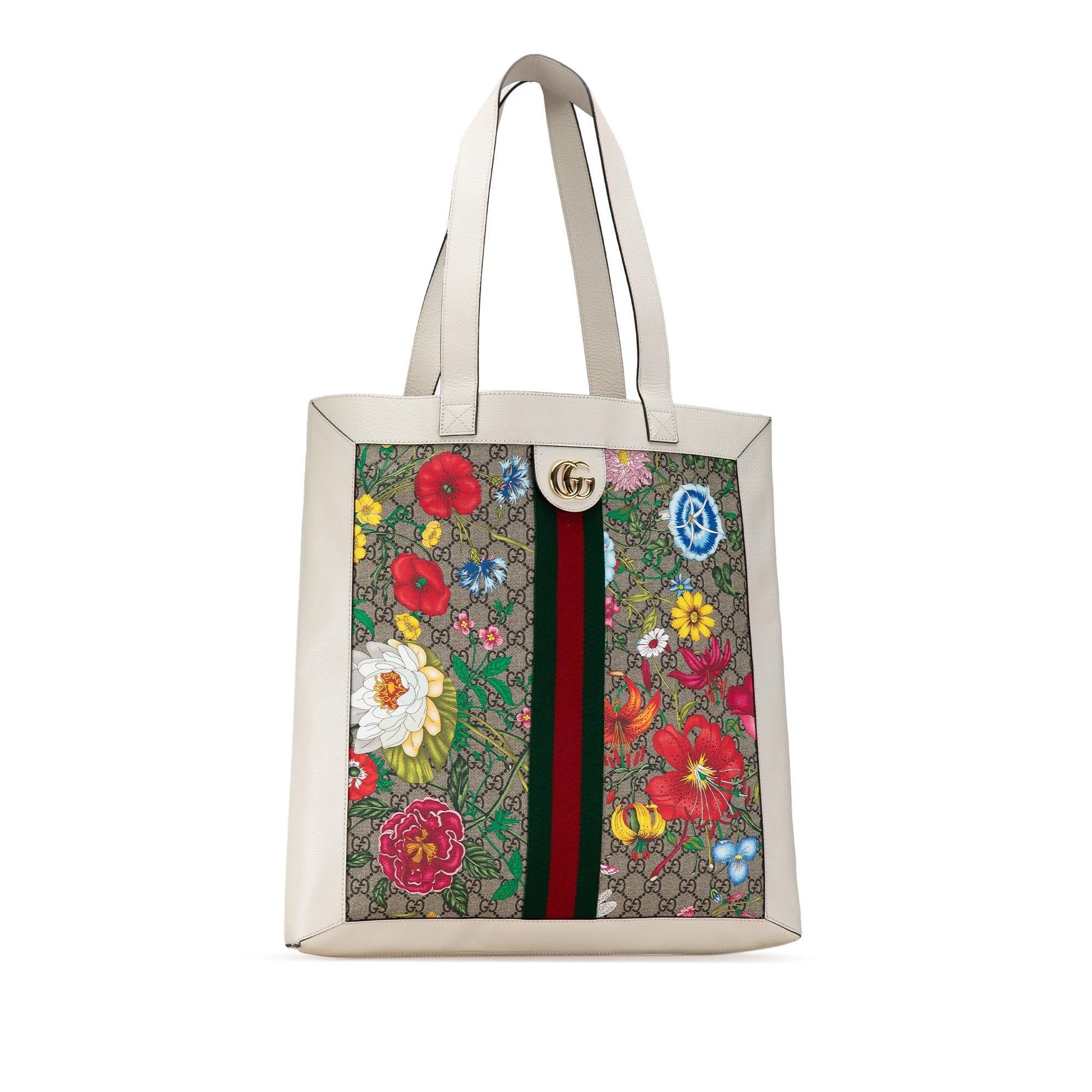 Gucci GG Supreme Flora Ophidia SHG-d9GcJU Canvas Calf White Tote Bag