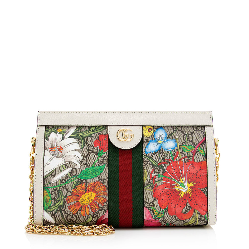 Gucci GG Supreme Flora Ophidia Web Leather Canvas Nylon White Shoulder Bag