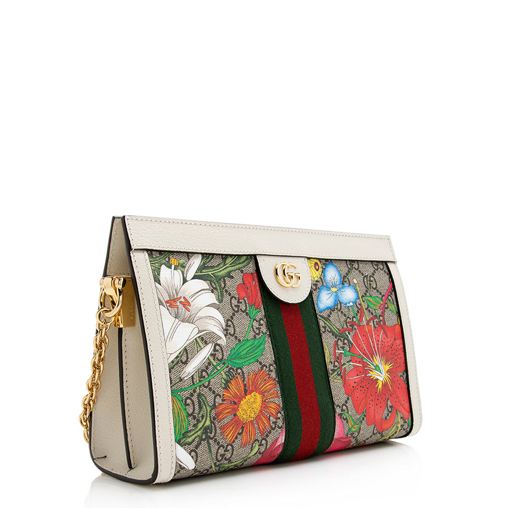 Gucci GG Supreme Flora Ophidia Web Leather Canvas Nylon White Shoulder Bag