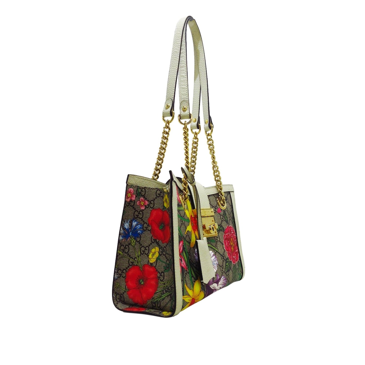 Gucci GG Supreme Flora Padlock SHG-9mmWKN Canvas Calf Brown Shoulder Bag