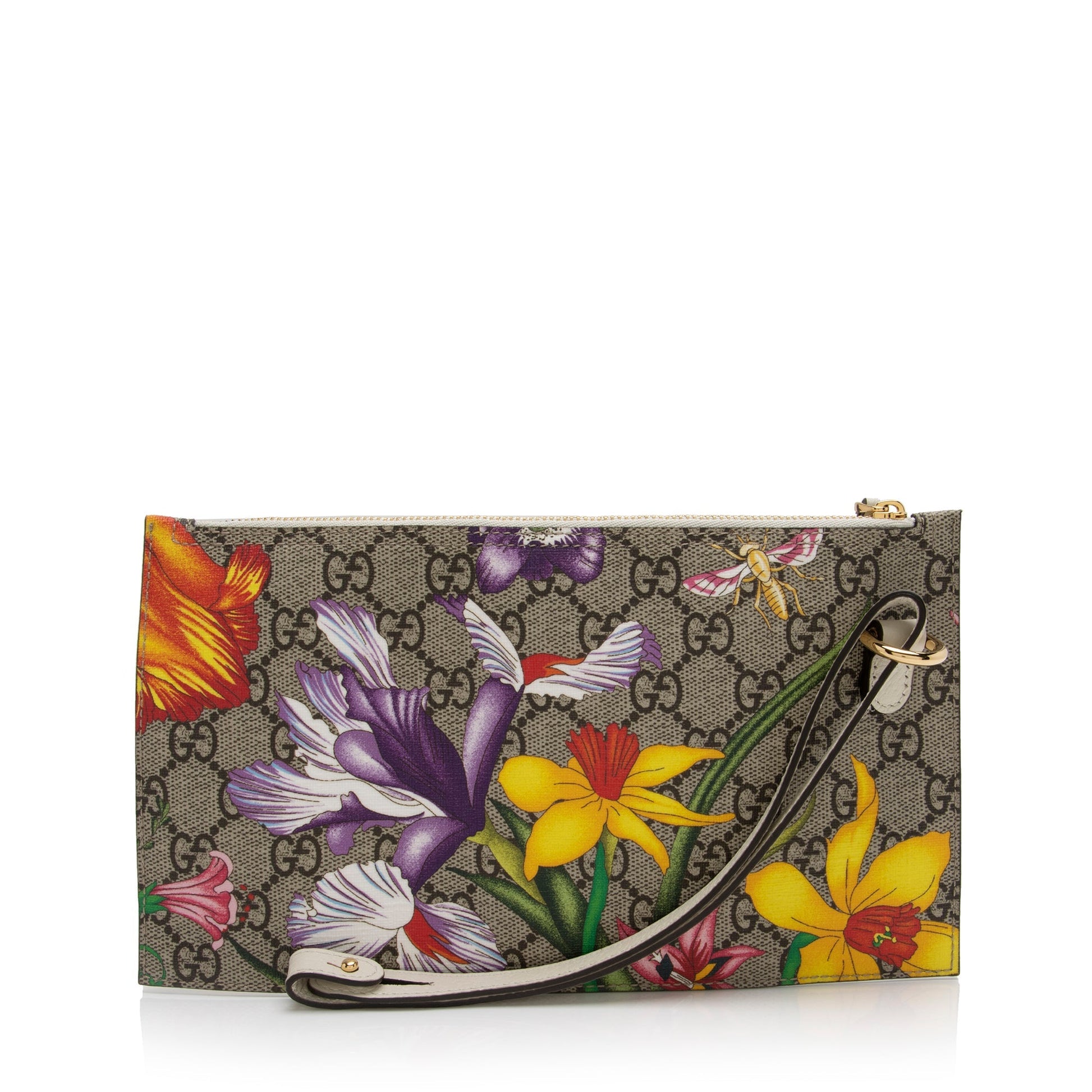 Gucci GG Supreme Flora Pochette SHF-L79z7Y Leather Canvas White Clutch Bag