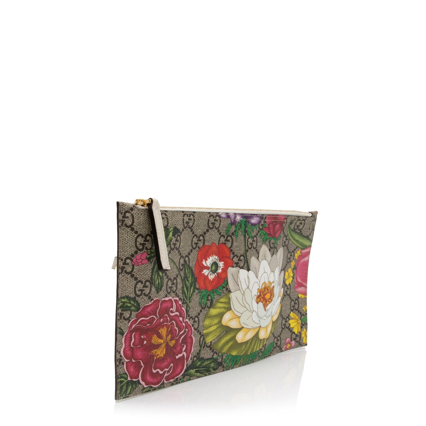 Gucci GG Supreme Flora Pochette SHF-L79z7Y Leather Canvas White Clutch Bag