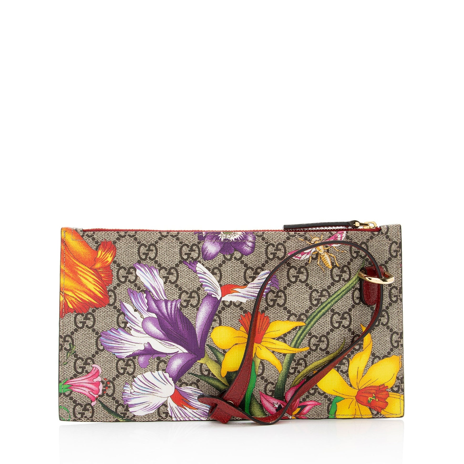 Gucci GG Supreme Flora Pochette SHF-dS9g3S Leather Canvas Beige Red Clutch Bag