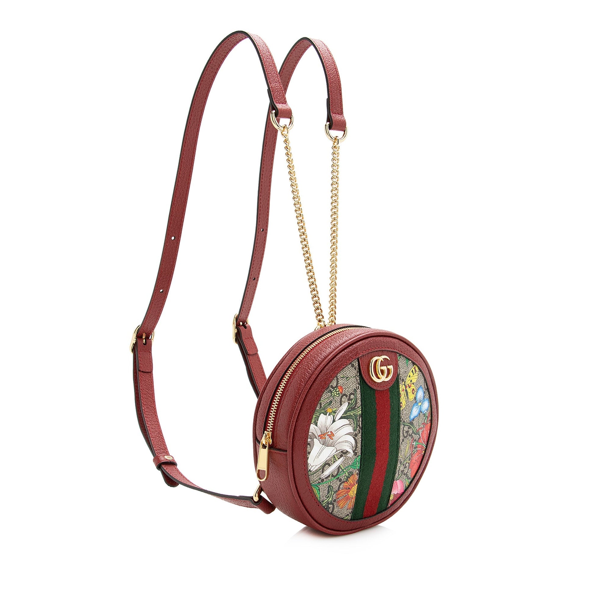 Gucci GG Supreme Flora Round Backpack Leather Canvas Nylon Red Shoulder Bag