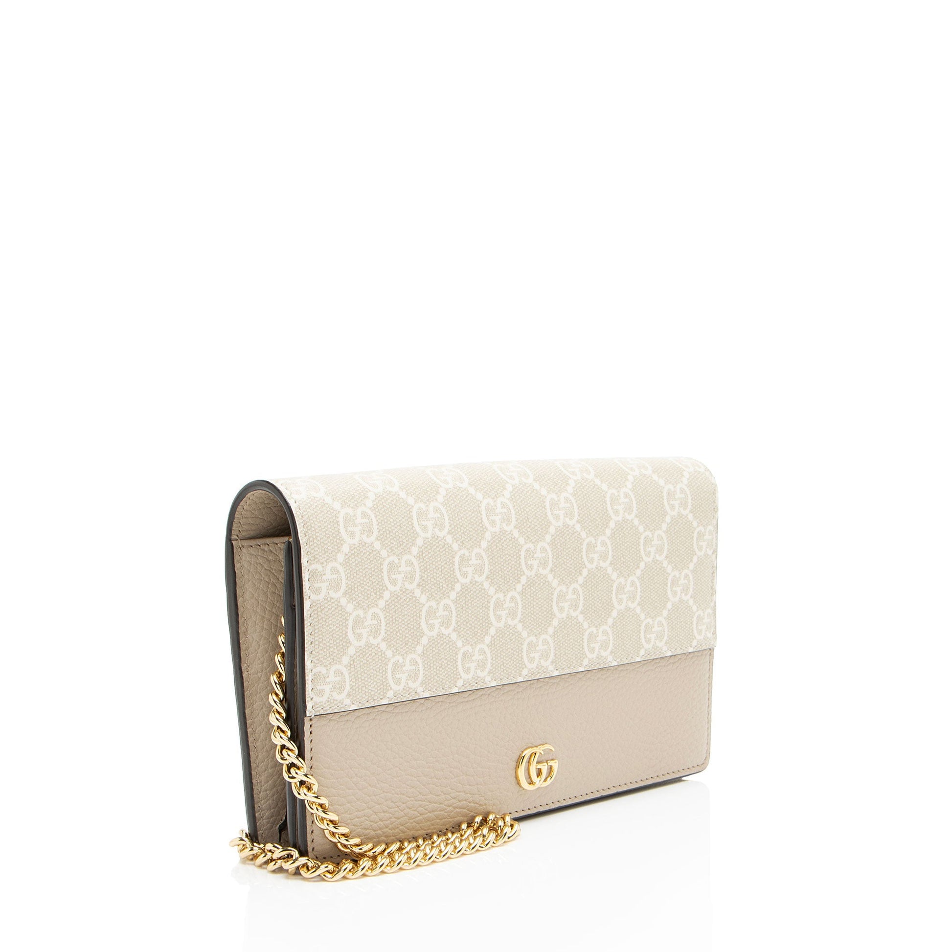 Gucci GG Supreme GG Marmont Chain Leather Canvas White Beige Crossbody Bag