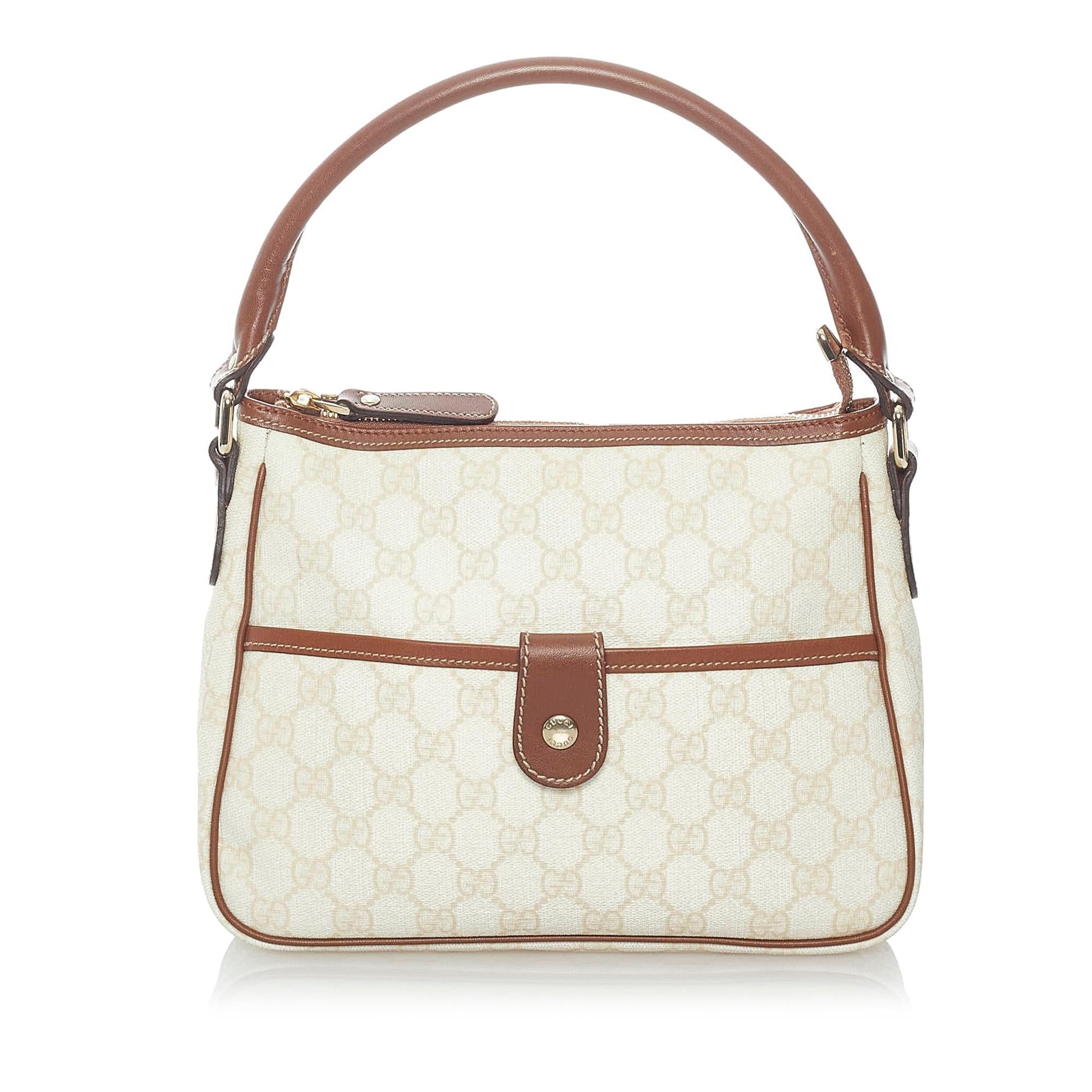 Gucci GG Supreme SHG Canvas White Brown Satchel Bag
