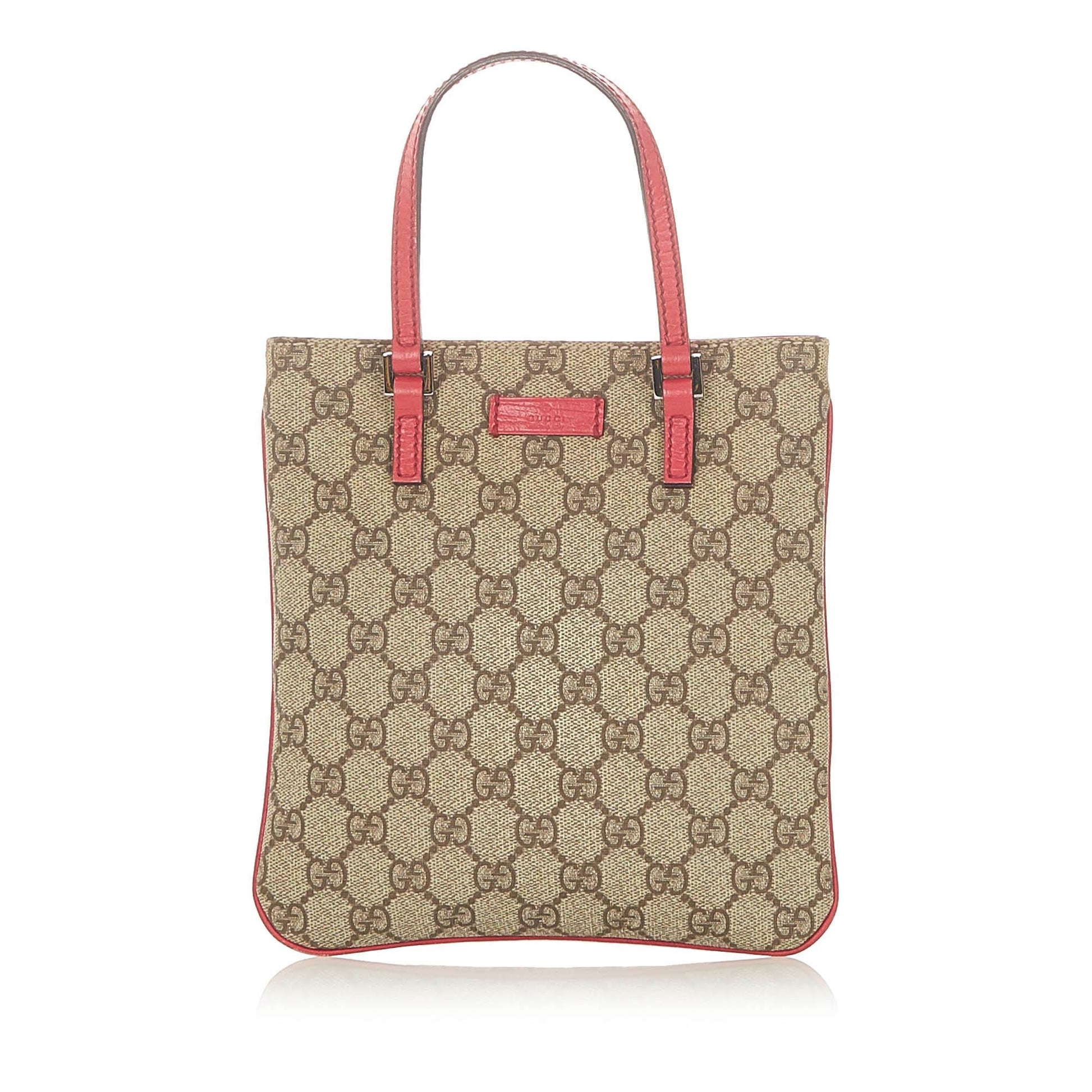 Gucci GG Supreme SHG Canvas Calf Brown Pink Satchel Bag Handbag Shg